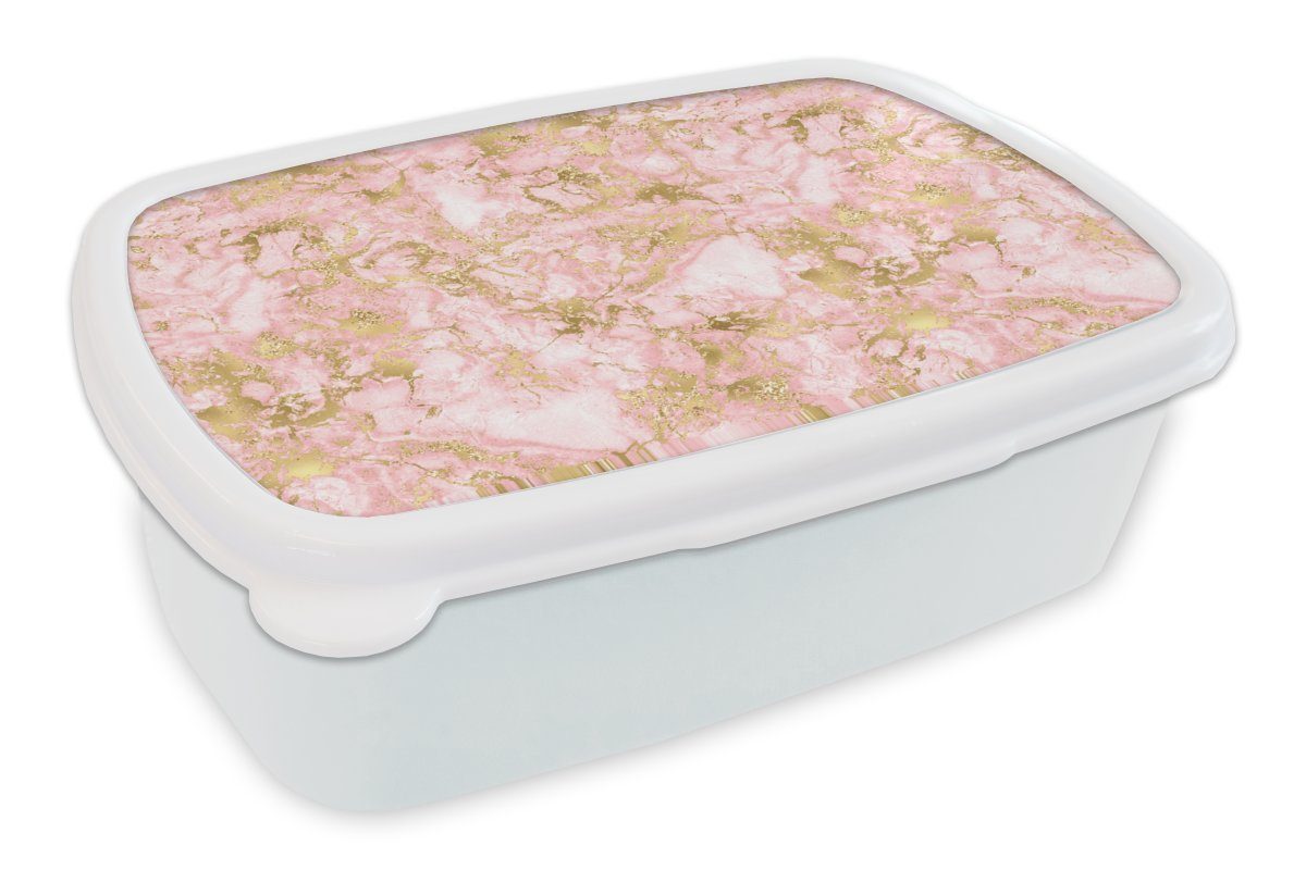 MuchoWow Lunchbox Gold - Marmor - Design, Kunststoff, (2-tlg), Brotbox für Kinder und Erwachsene, Brotdose, für Jungs und Mädchen weiß