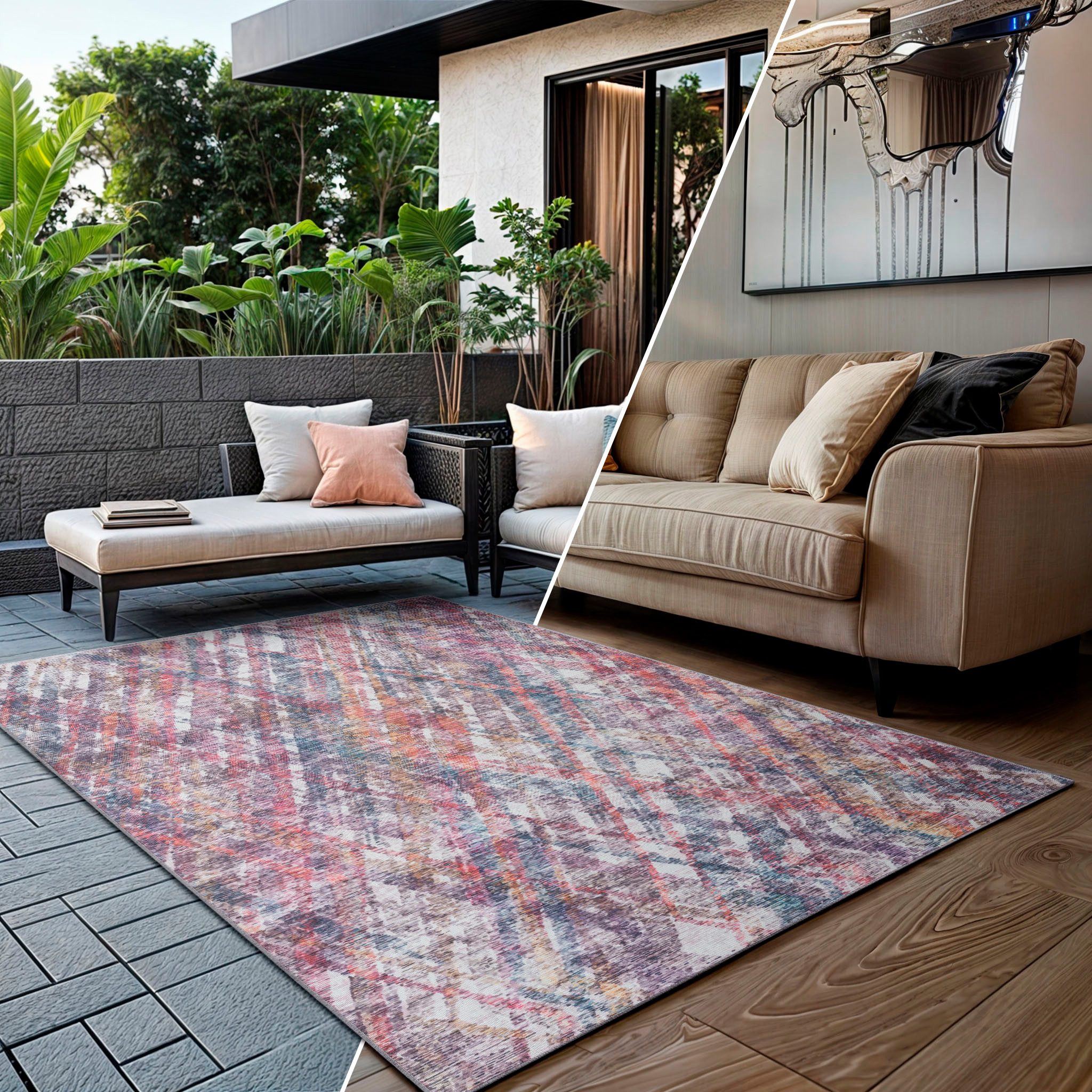 OTTO home Teppich Oryn, rechteckig, Höhe: 8 mm, Flachgewebe, modern kariert, In- und Outdoor geeignet