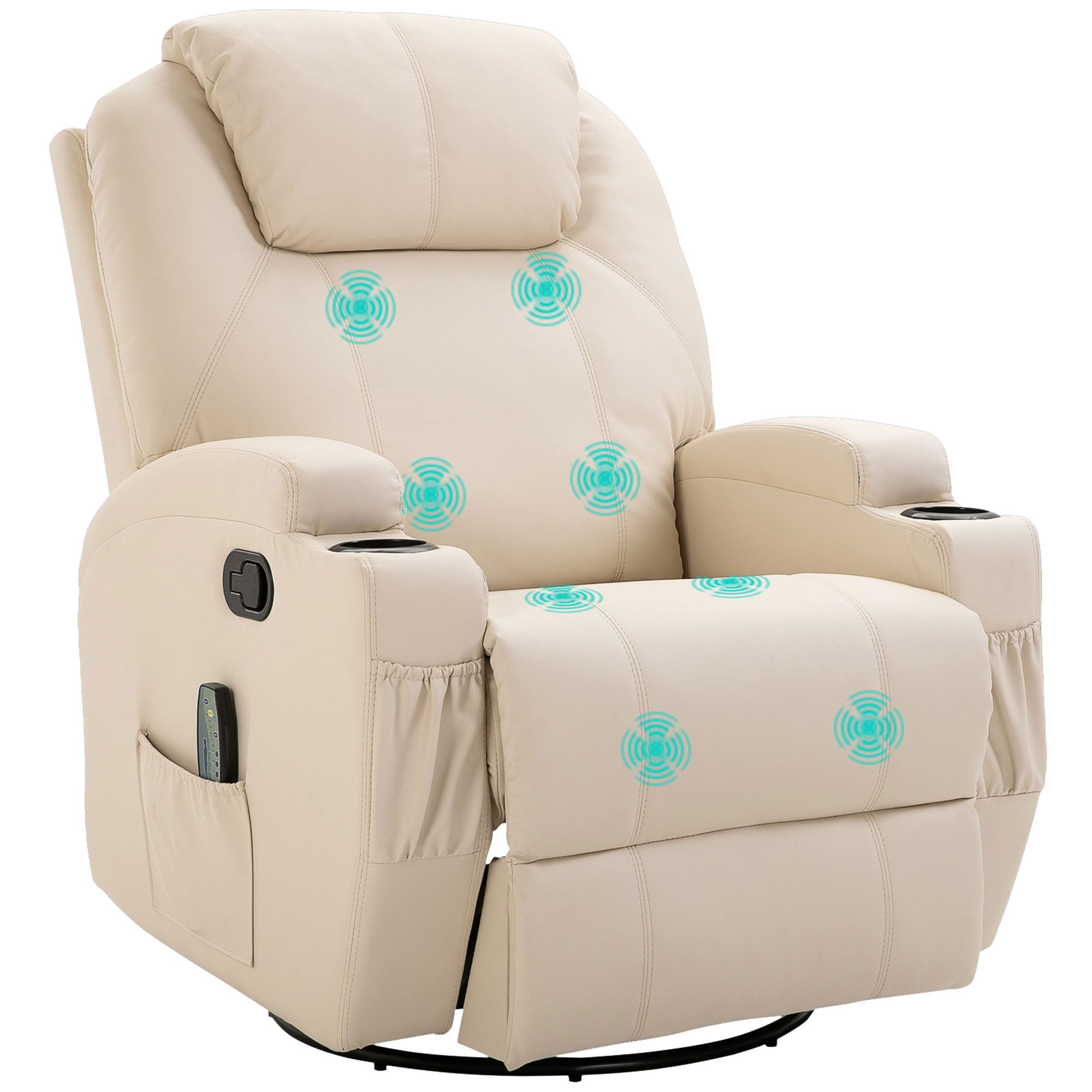 HOMCOM Massagesessel Elektrisch TV Sessel mit Liegefunktion Aufstehhilfe bis 160kg (Set, 1-St., Massagesessel), für Wohnzimmer, Cremeweiß – Bild 2 von 5