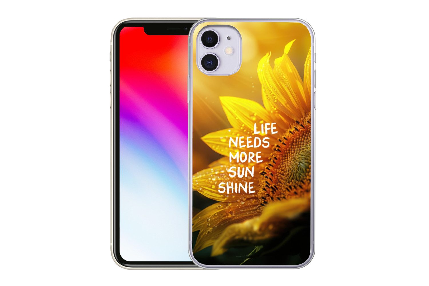 MuchoWow Handyhülle für Apple iPhone 11 Sonnenblume - Nahaufnahme - Gelb - Zitat, Smartphone-Bumper, Print, Handy Schutzhülle Dünn
