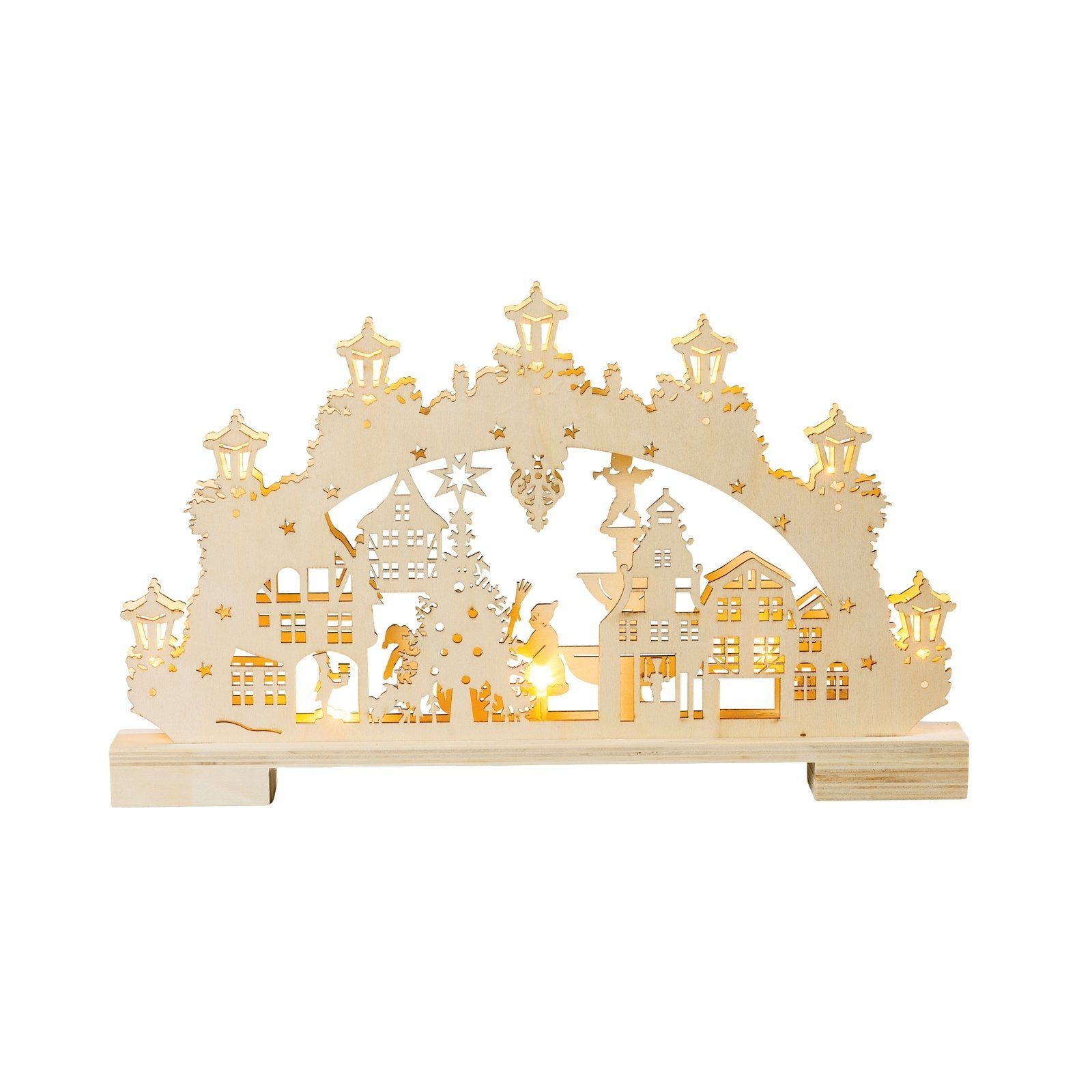 HGD Holz-Glas-Design Schwibbogen LED Schwibbogen Winter in der Stadt (1-tlg), Leuchtbogen