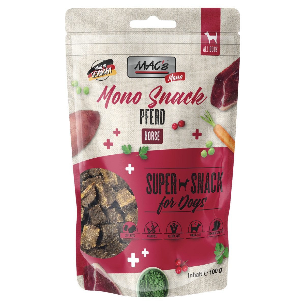 MAC'S Mono Snack Pferd 100 g - 9 Stück, Snack für: Hund