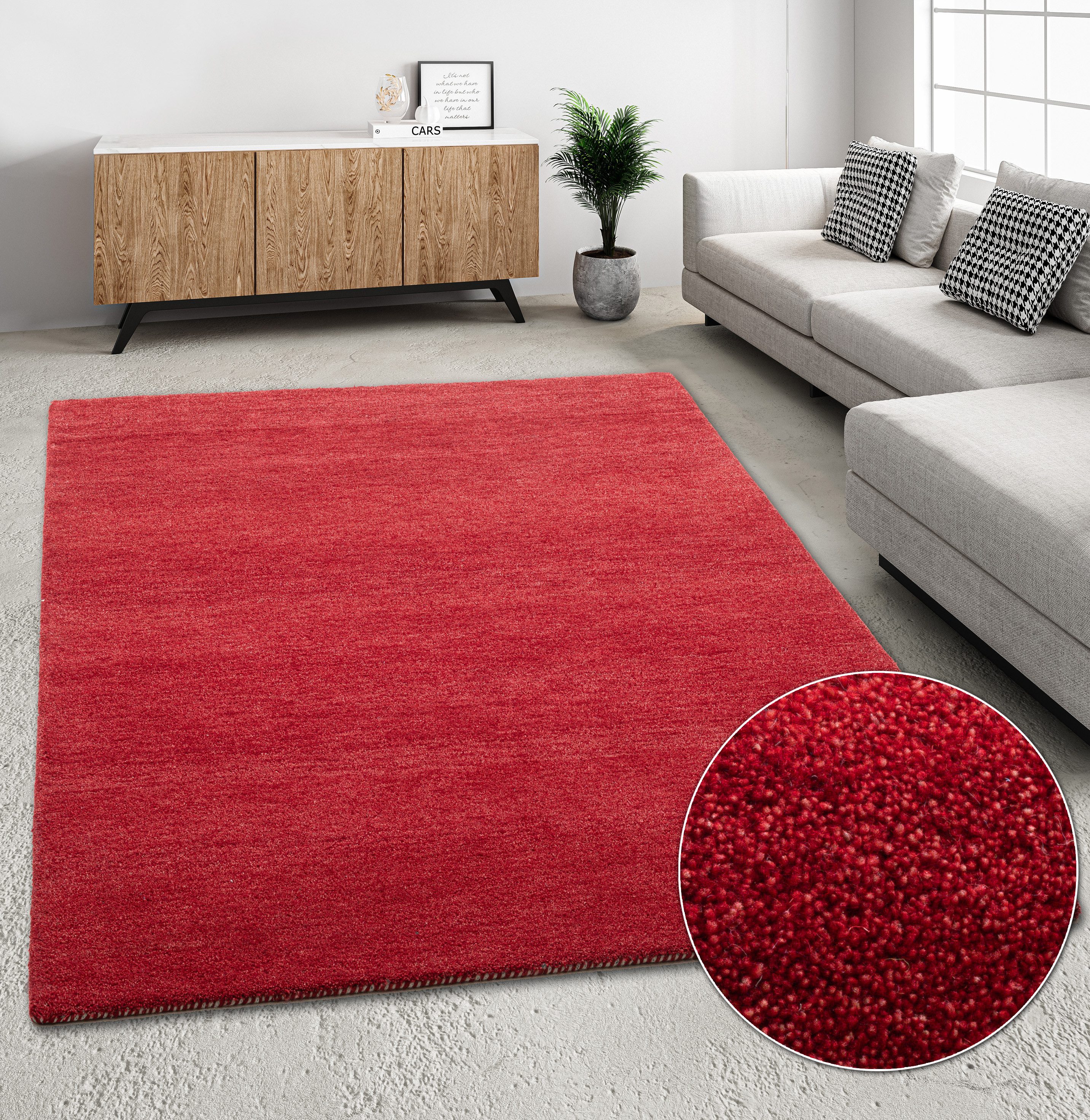 THEKO Wollteppich Gabbeh Uni, Handweb Teppich, meliert, reine Wolle, handgewebt, rechteckig, Höhe: 14 mm, Schlafzimmer, Wohnzimmer, Esszimmer, auch als Дорожка oder rund