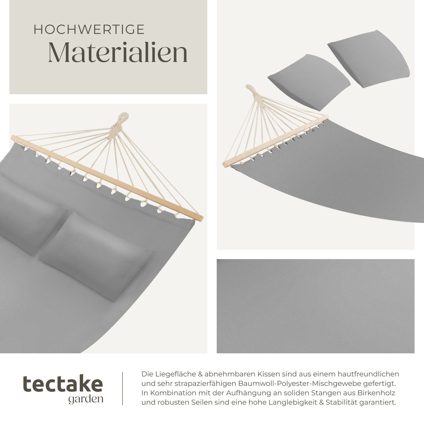 tectake Hängematte Hammock Eden, mit Spreitzstäben, für 2 Personen