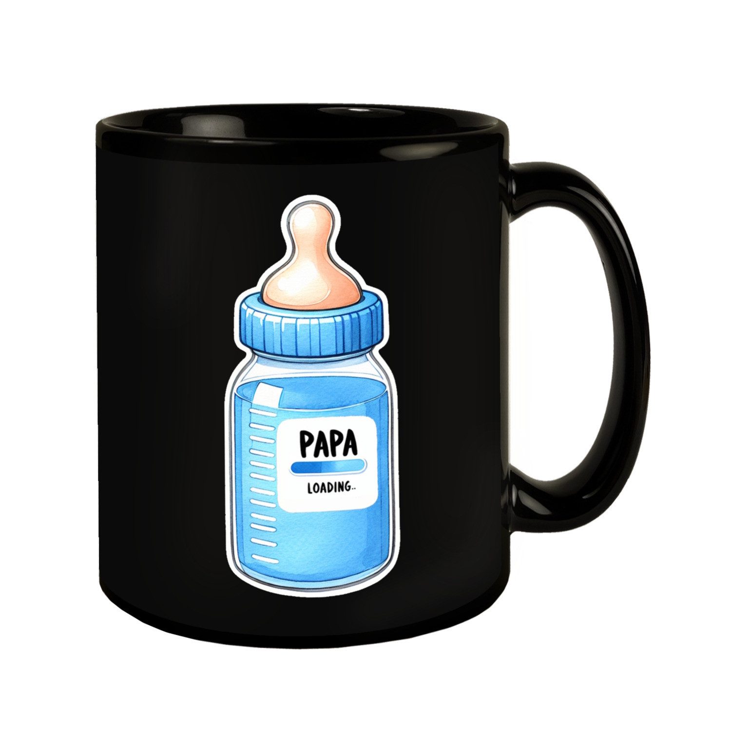 Tasse Werdender Papa Babyflasche Tasse in Schwarz mit Spruch Papa Loading