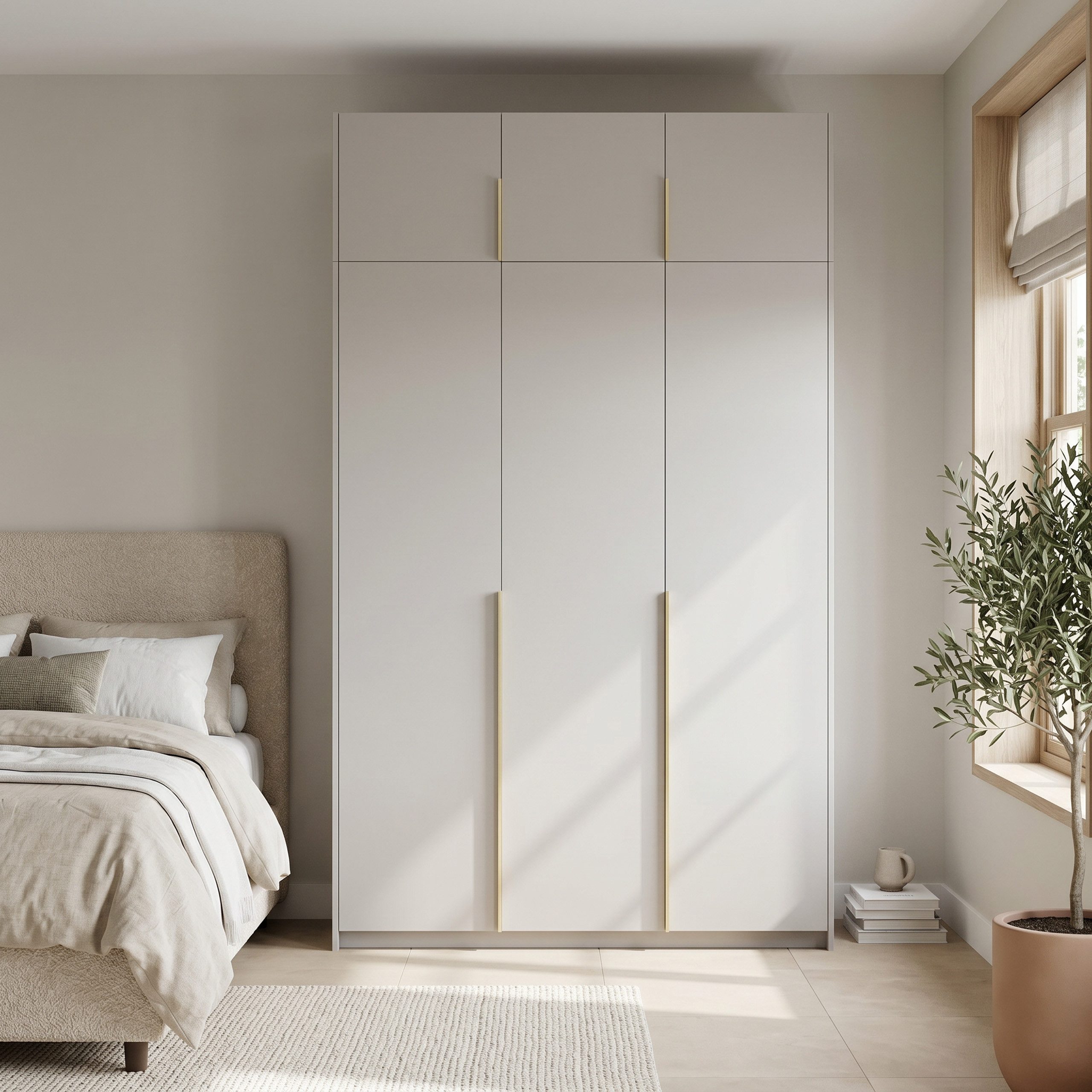 Masseno Drehtürenschrank AMARA 148 cm Kleiderschrank 3 Türen Schlafzimmerschrank Kaschmir