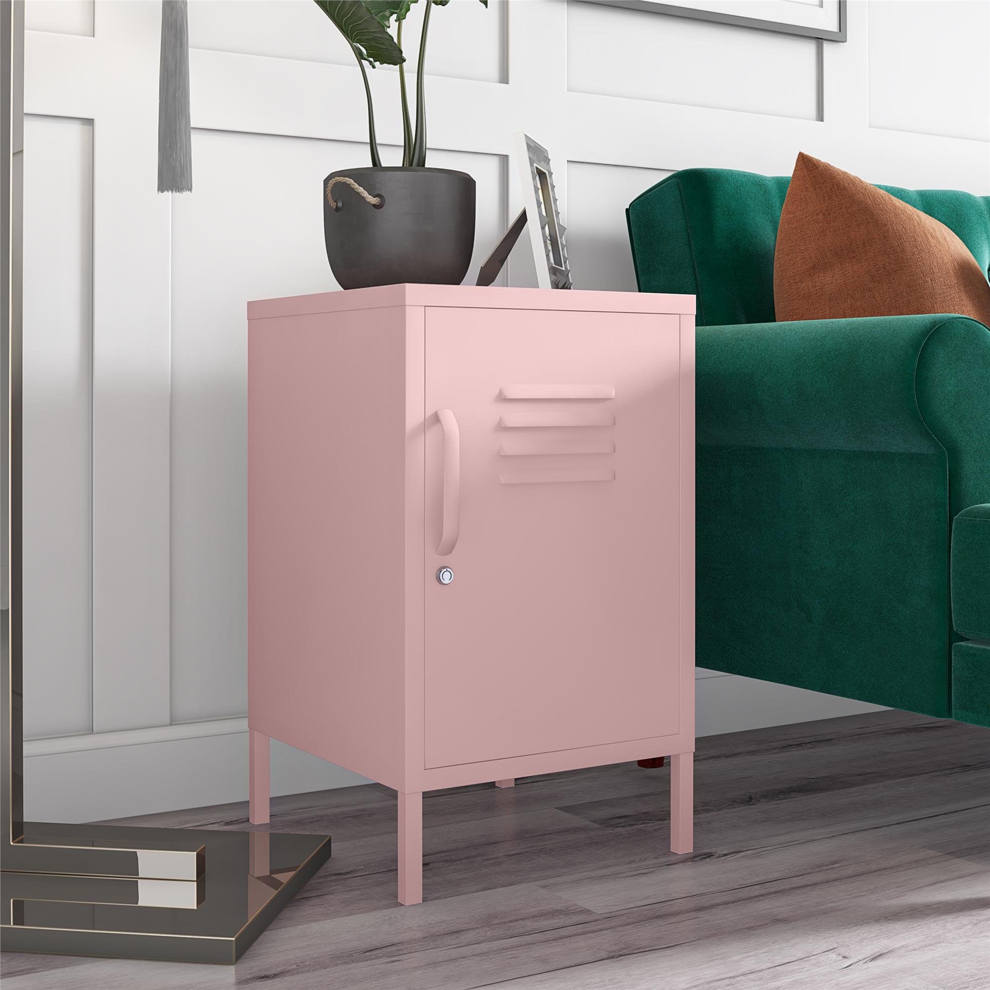pink Nachtschrank aus im loft24 Spint-Look, Cache Metall abschließbar, Retro-Design