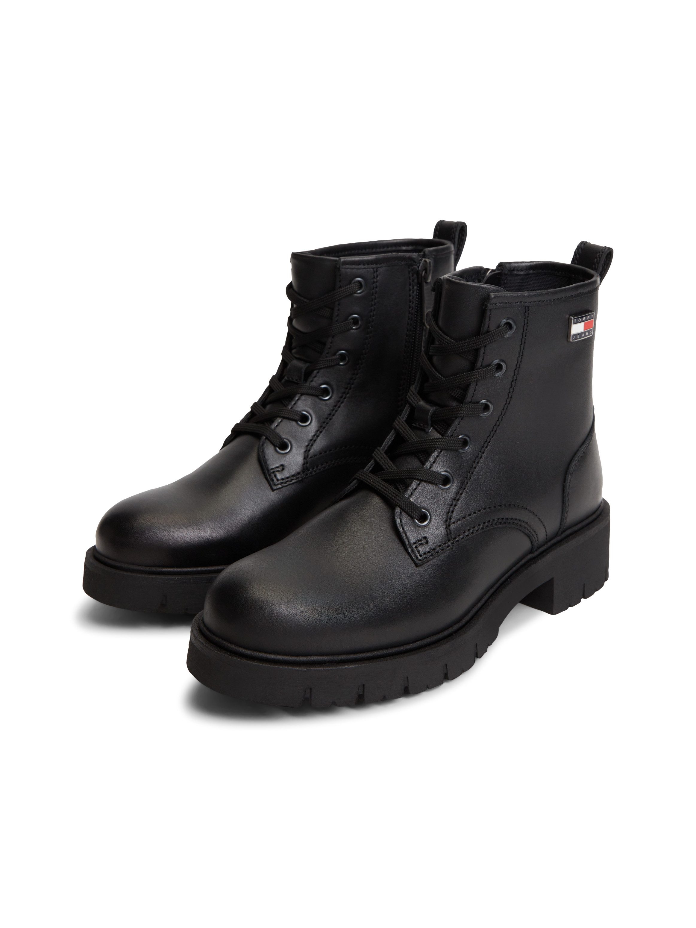 Tommy Jeans TJW CLEATED LACE UP BOOTS Schnürstiefelette Blockabsatz, Schnürboots mit seitlicher Logoflag