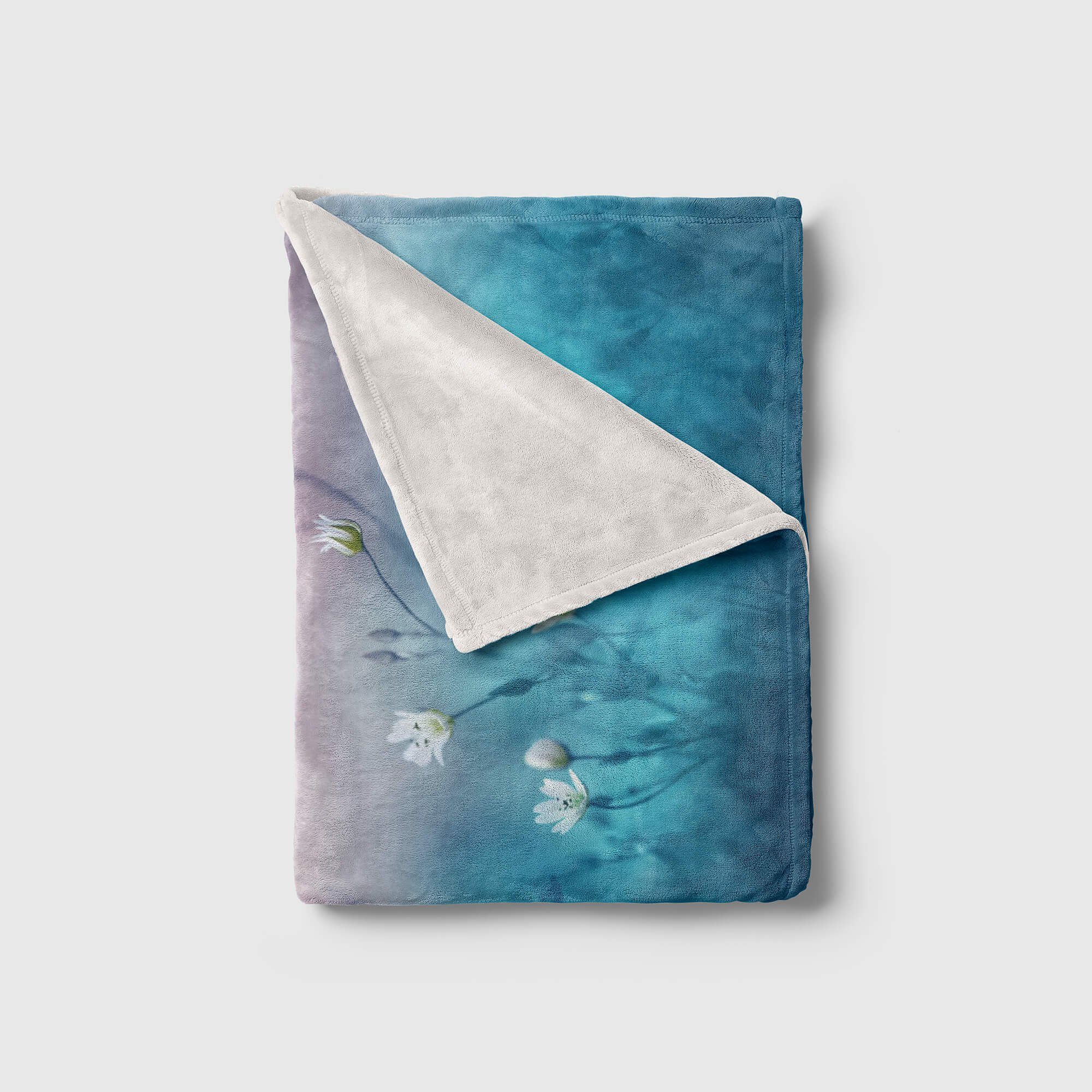 Handtuch Blumen Strandhandtuch Sinus Blau, mit Handtuch Baumwolle-Polyester-Mix Art Fotomotiv (1-St), Kuscheldecke Handtücher weiße Saunatuch