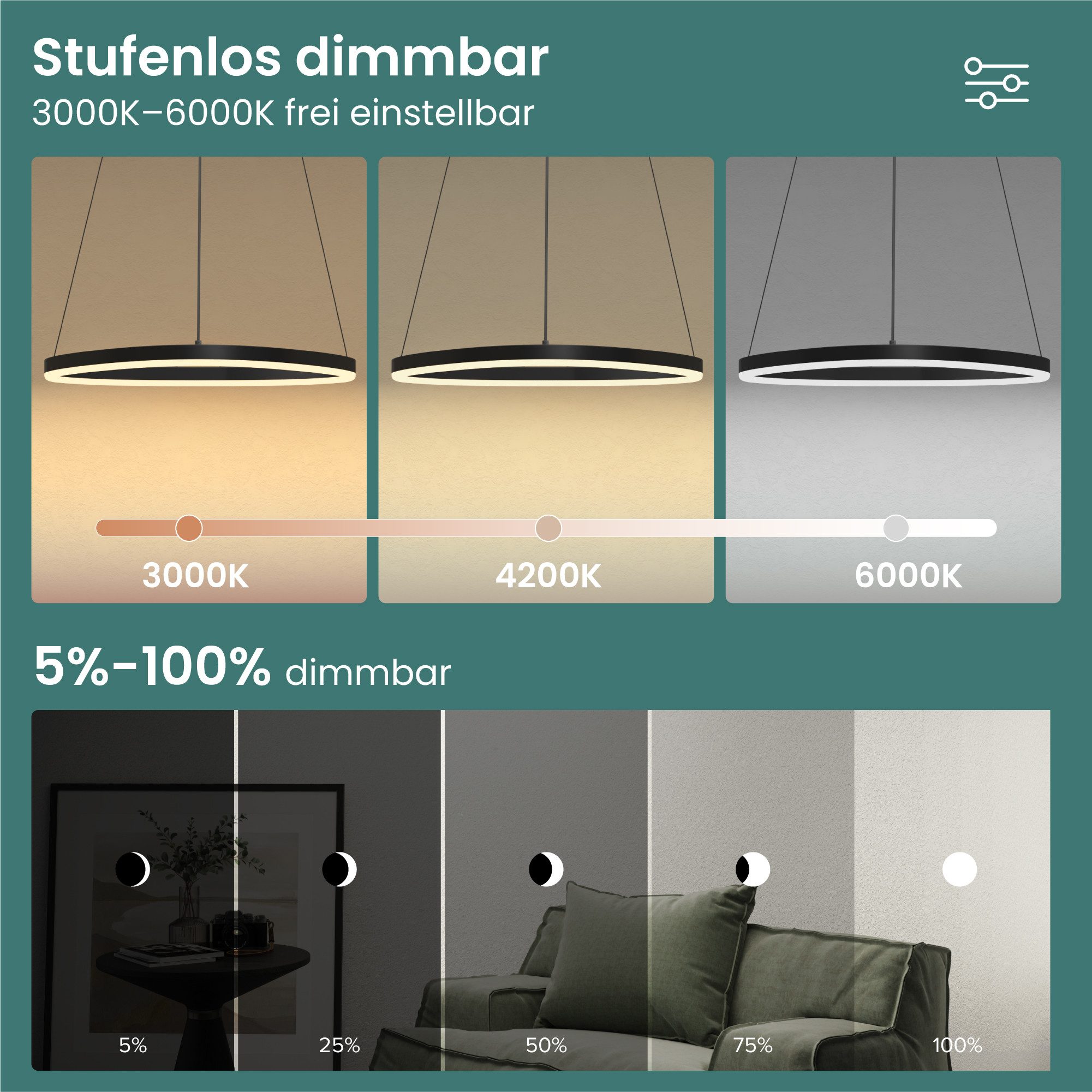 Mai & Mai LED Pendelleuchte Hängelampe Dynamisches Wellendesign Verstellbares Kabel Luvina06