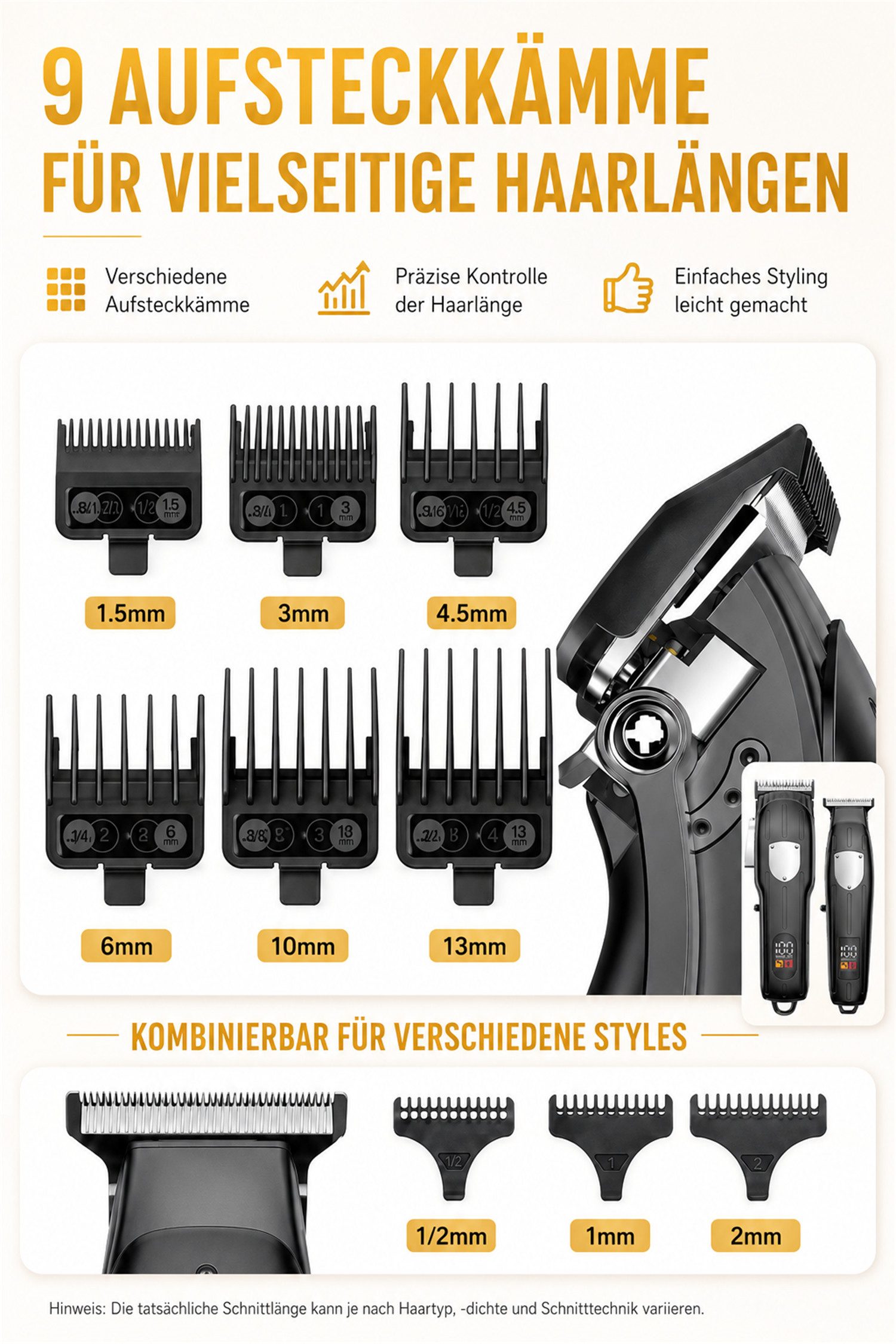 Luckice Haarschneider Herren Haarschneidemaschine-Set mit Profi-Clipper & T-Klingen-Trimmer, LED-Display, 4-fach Hebelverstellung, USB-Ladung und Zubehör, Barts – Bild 5 von 5