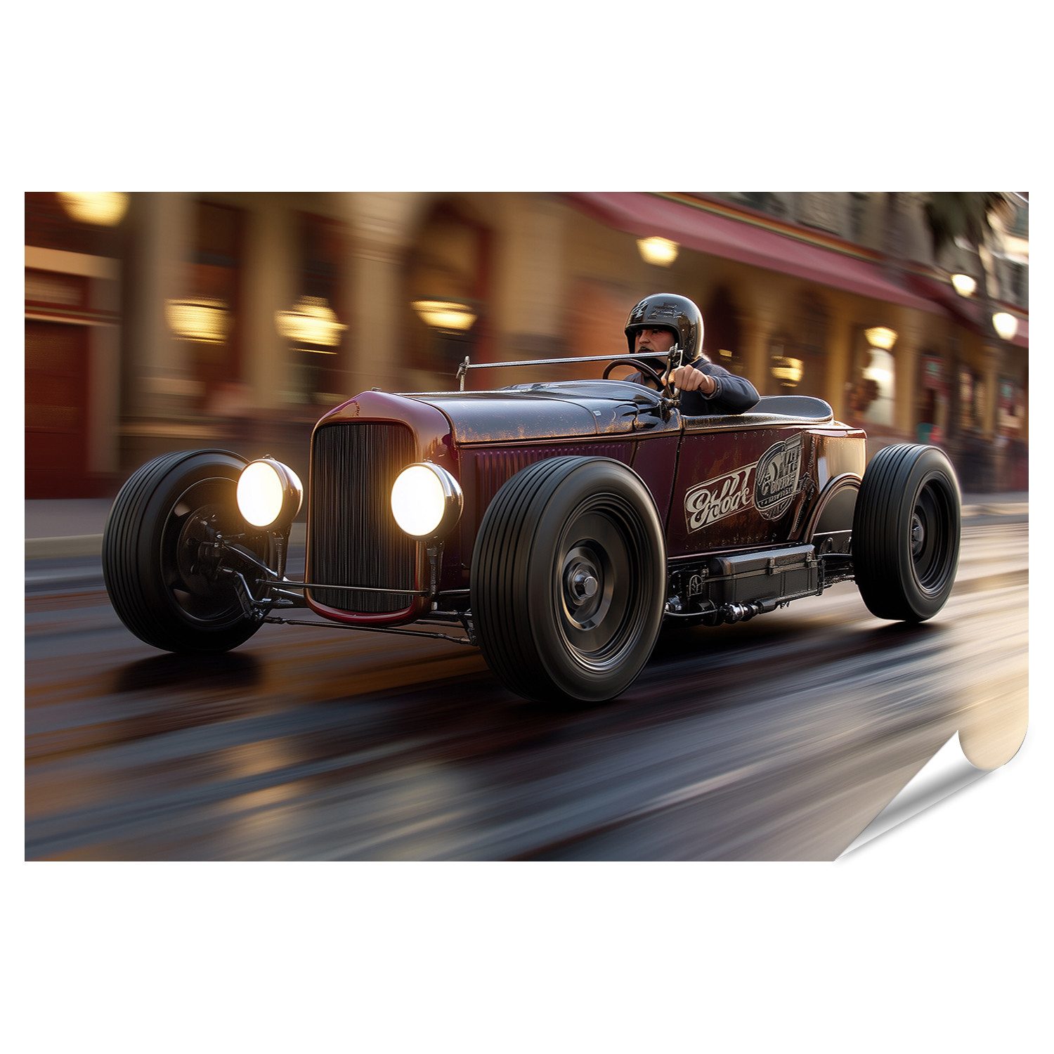 islandburner Poster, Rasanter klassischer Hot Rod in der Stadt
