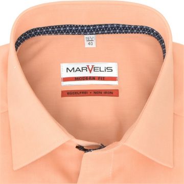 MARVELIS Businesshemd Kurzarmhemd - Modern Fit - Einfarbig - Koralle