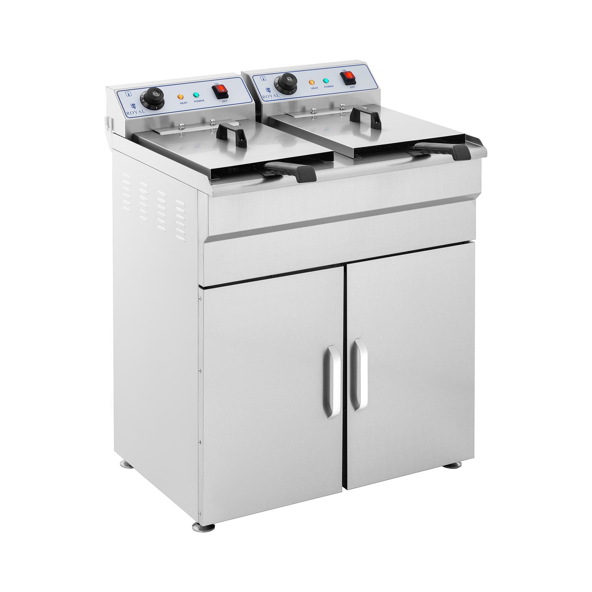 Royal Catering Fritteuse RCKF 16DSH, 12000 W, 2 x 16 L mit Unterschrank Doppel Kaltzone 400 V