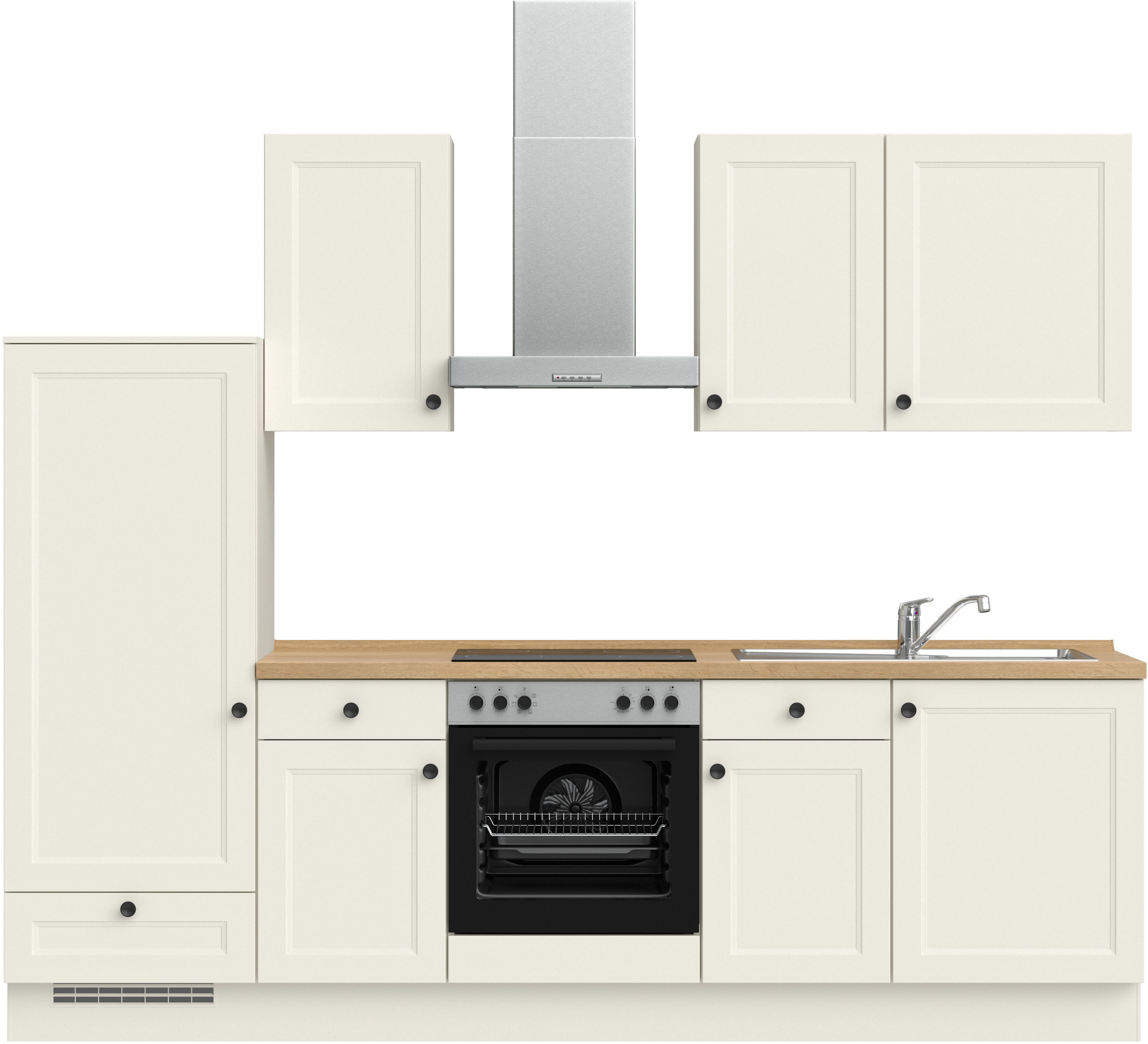 Front: Lacklaminat weiß | Korpus: Lacklaminat weiß | Arbeitsplatte: Eiche Sierra Nachbildung