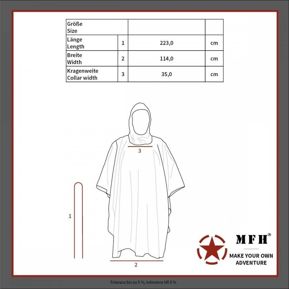 MFH Regenponcho BW Poncho, Rip Stop, Mod., flecktarn, Gr. 144 x 223 cm
