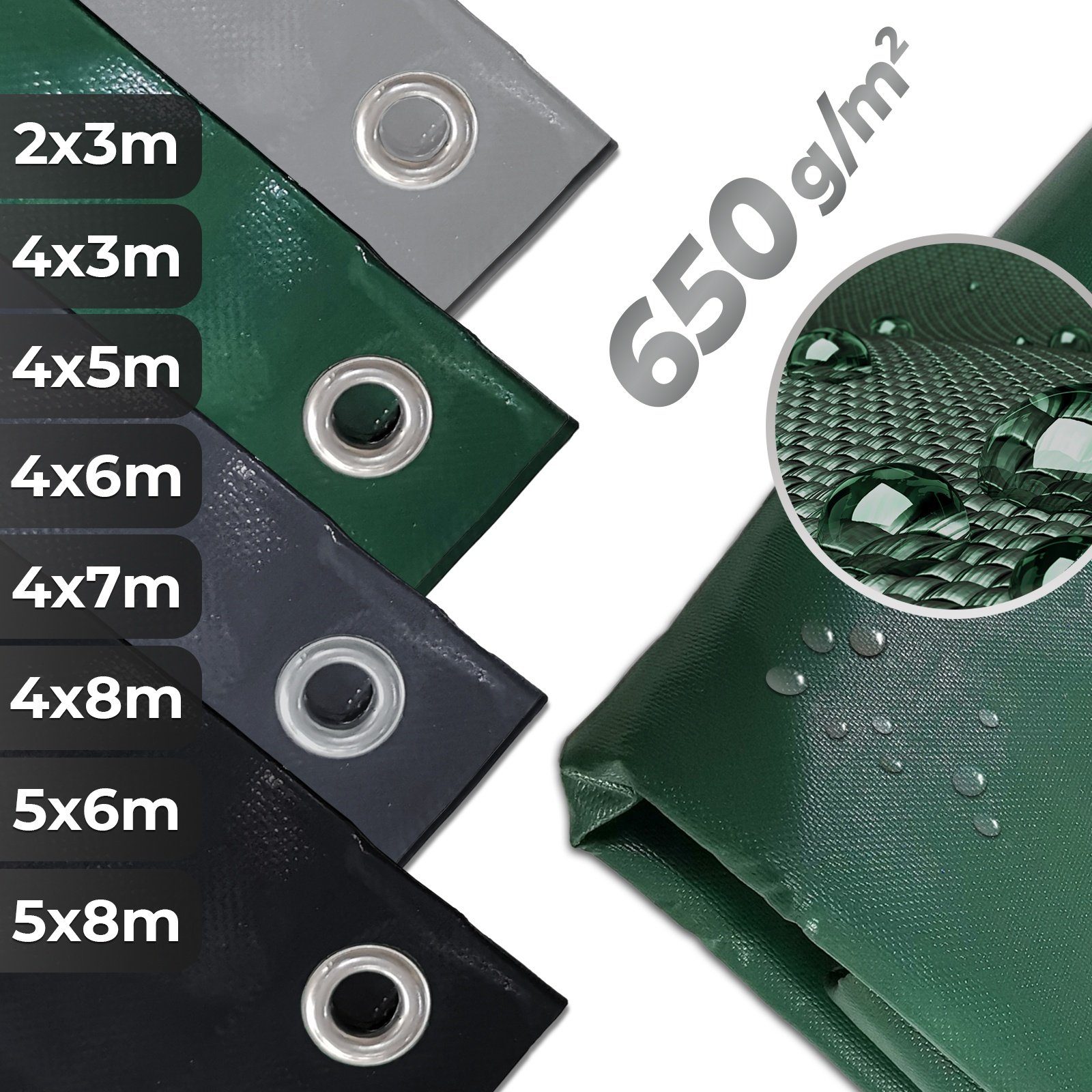 VENDOMNIA Schutzplane Abdeckplane mit Ösen - aus PVC, 650g/m2 (Größenwahl, Farbwahl, wasserdicht, wetterfest, UV Schutz, Gewebeplane, Gartenplane, Schutzplane, Allzweckplane), für LKW, Gartenmöbel, Auto, Motorrad, Schwimmbad