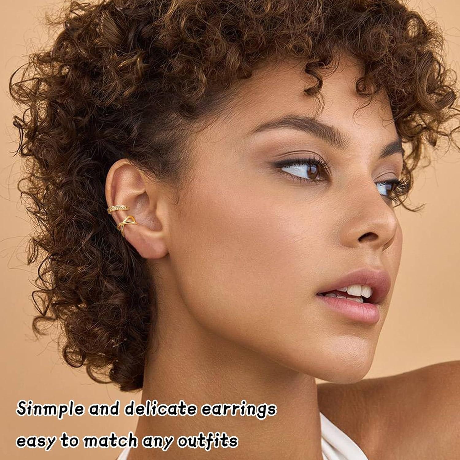 LuxusKollektion Ohrklemmen-Set 9er Set vergoldete Ear Cuffs für Damen - Knorpelohrringe