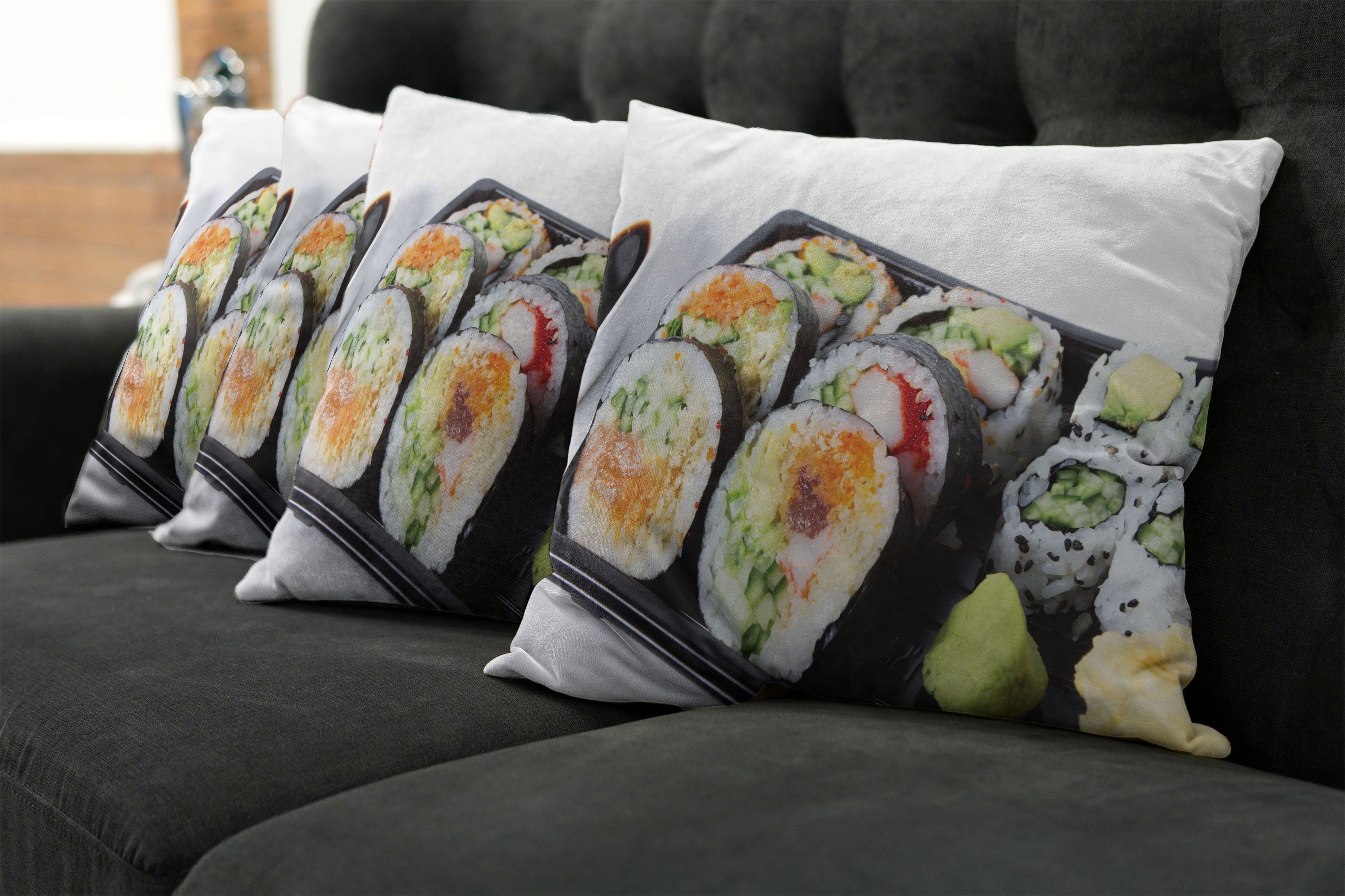 Kissenbezüge Platte Photo Wasabi Sushi (4 Stück), Modern Abakuhaus Verschiedene Accent Digitaldruck, Doppelseitiger