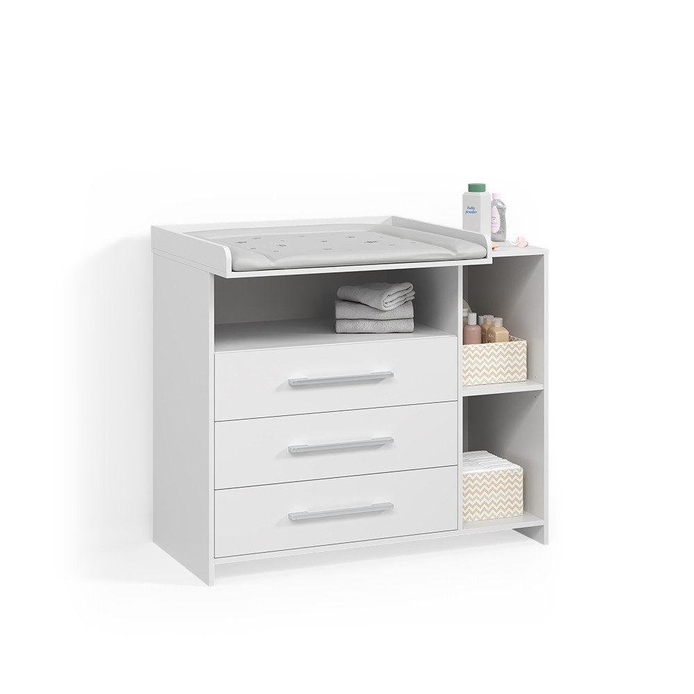 Livinity® Wickelkommode Torino, Weiß/Weiß, mit Schubladen