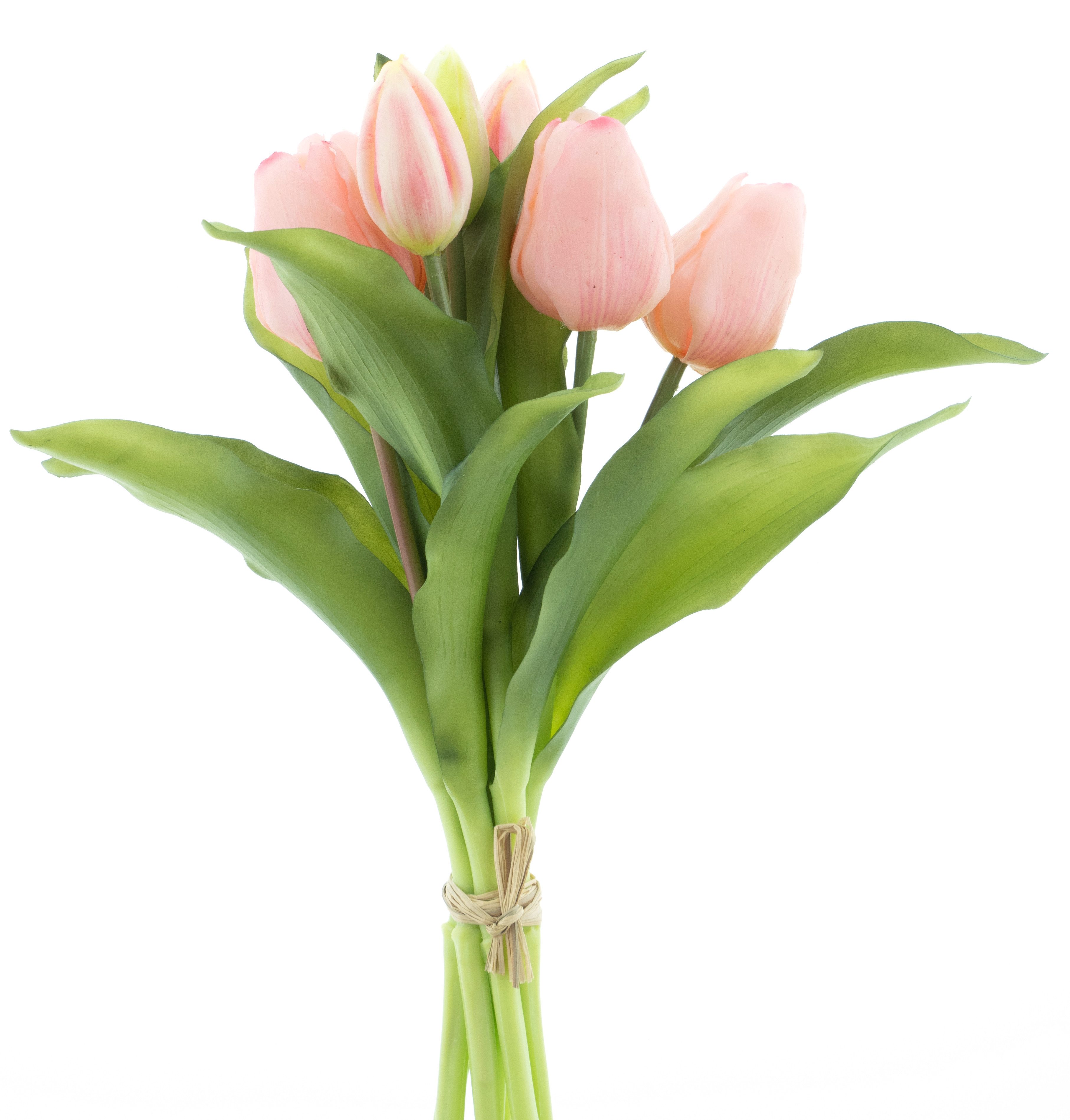 Kunsttulpe mit 4 Tulpen und 3 Tulpenknospen ca. 32cm künstliche Tulpen Tulpenbündel, mucPlants, real Touch