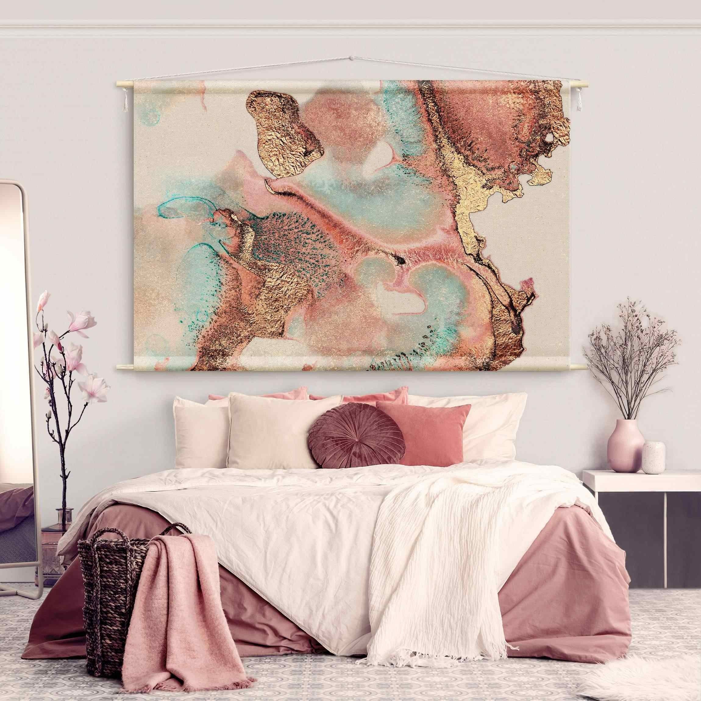 Bilderdepot24 Wandteppich modern Abstrakt Aquarell rosa, rechteckig, Höhe: 2.6 mm, großes Wandbild aus Natur-Baumwolle Wandbehang Stoffbild Tuch Wollseil