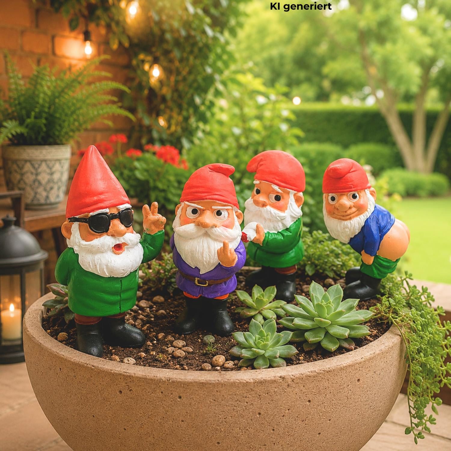Dekohelden24 Dekofigur 4er Set unanständige Gartenzwerge, Gartenzwerge lustig, Geschenk für (1 St)