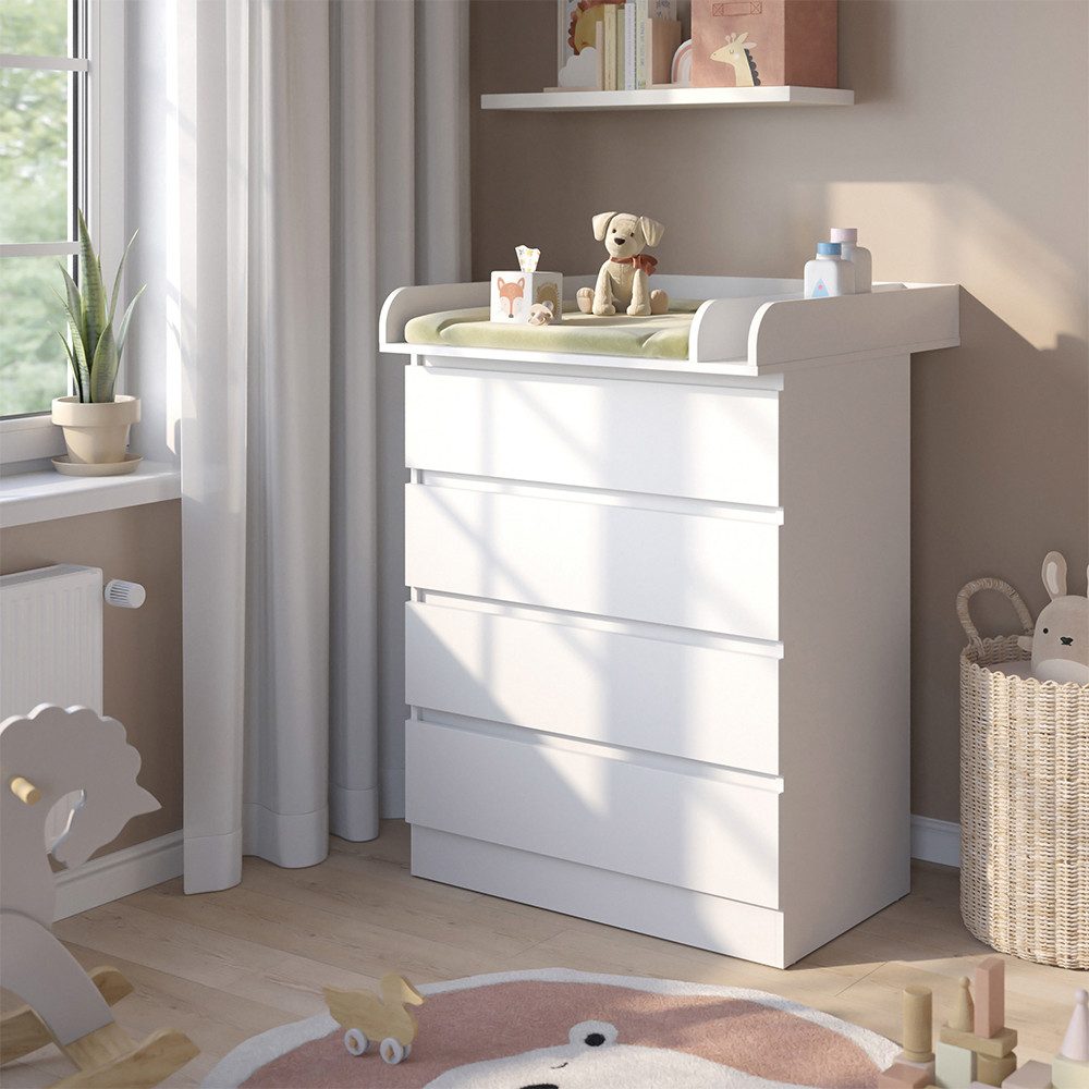 VitaliSpa® Wickelkommode Emmi, Weiß, 80 x 111.6 cm mit 4 Schubladen