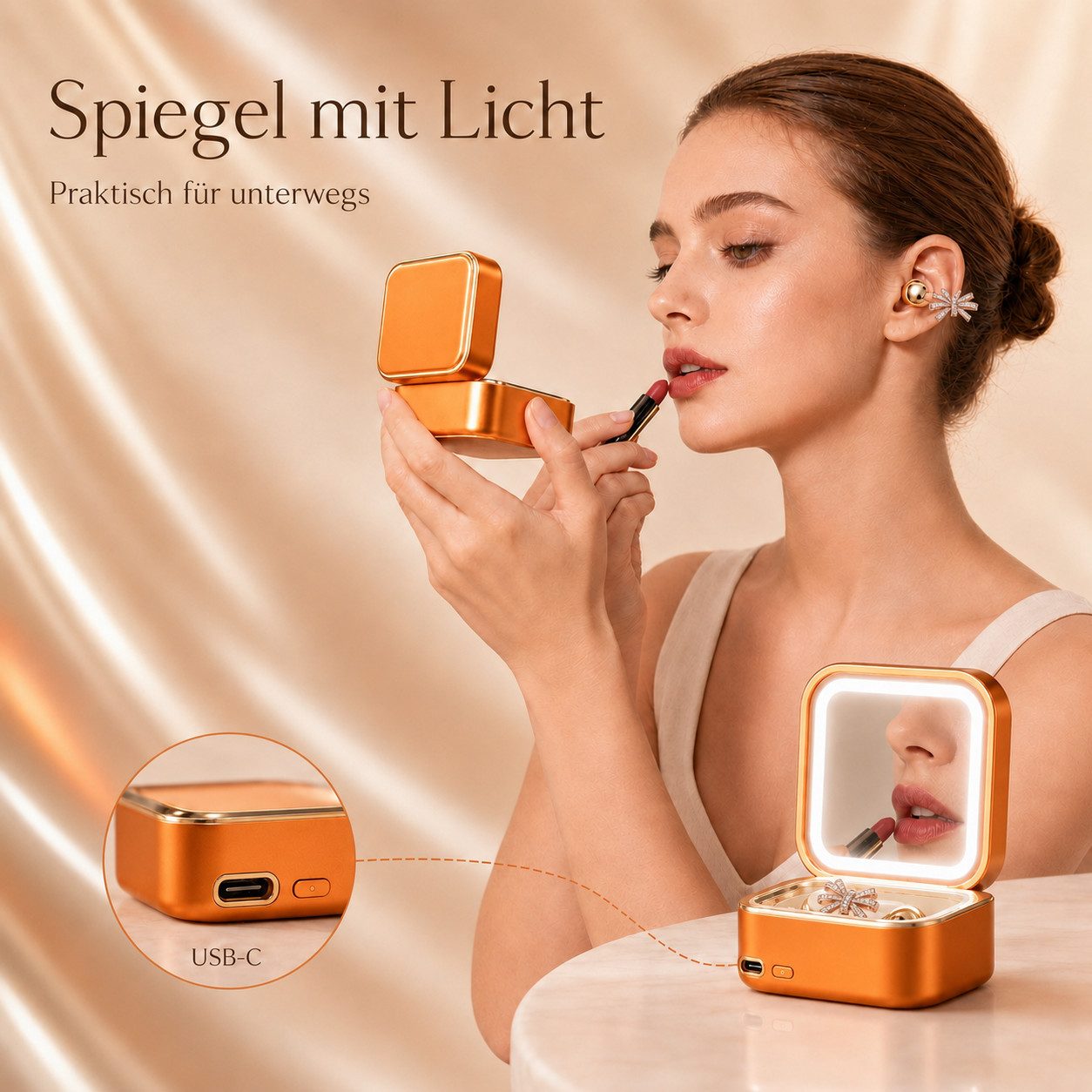 Futicare Kabellose Clip-On Bluetooth Kopfhörer mit Mikrofon,30 Std. Akku, IP56, Open-Ear-Kopfhörer (Bluetooth 6.0 Ohrclip Earbuds mit Spiegel-Ladebox, LED-Licht – Bild 3 von 5
