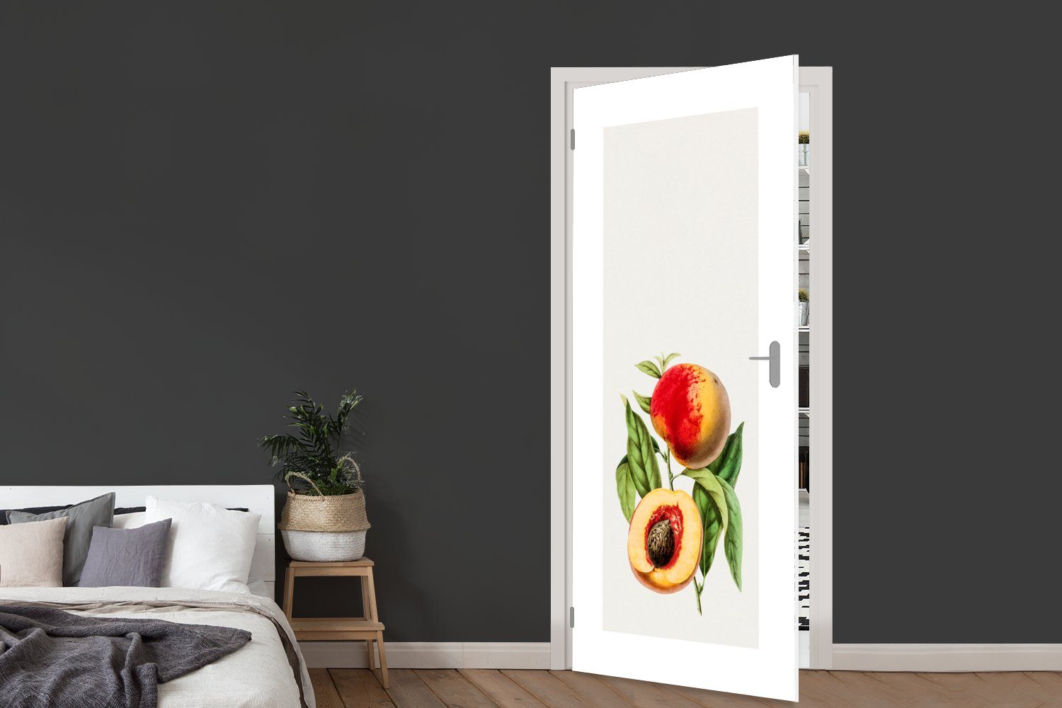 - bedruckt, Türaufkleber, Lebensmittel, Tür, St), (1 Matt, Pfirsich Obst für cm 75x205 Türtapete MuchoWow Fototapete -