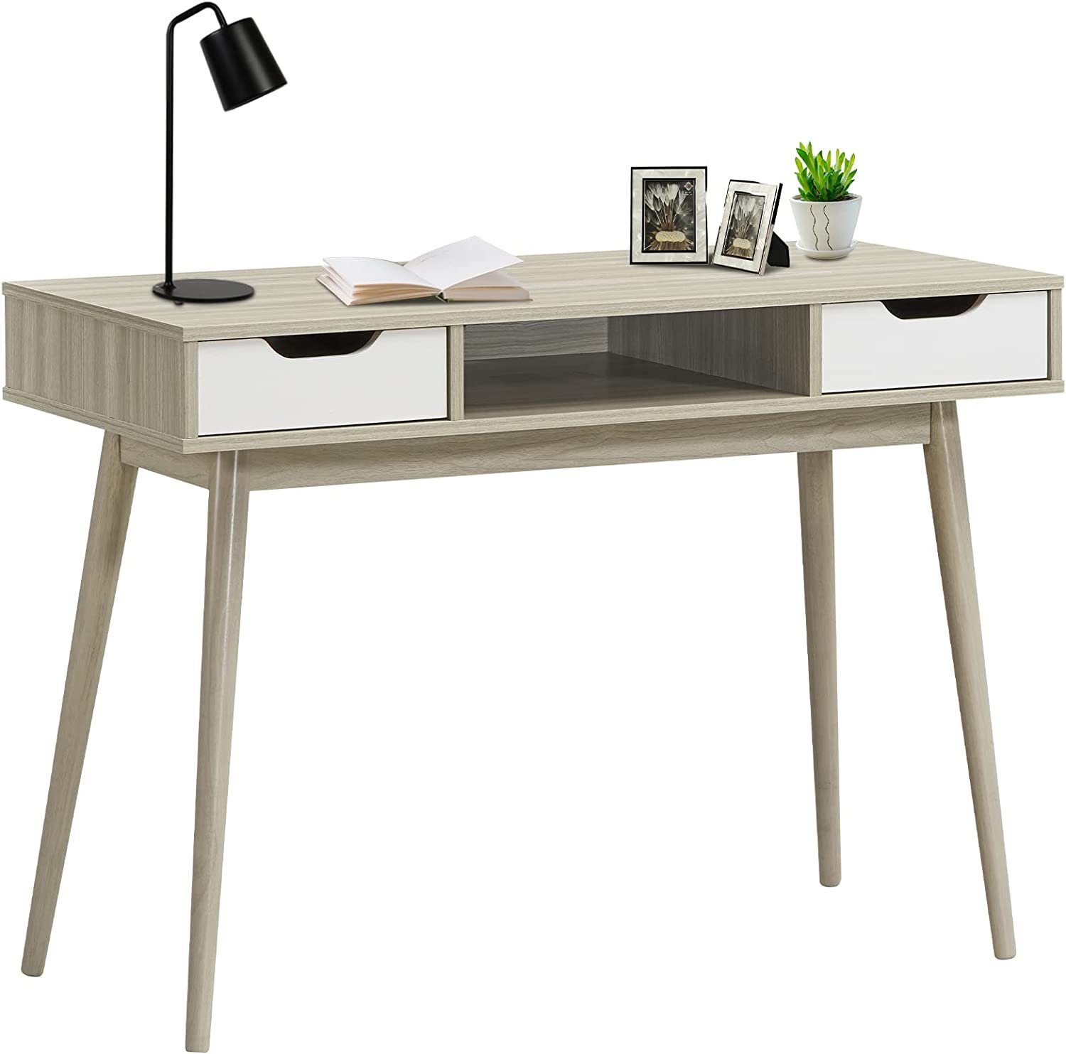 KOMFOTTEU Schreibtisch Arbeitstisch, mit 2 Schubladen Grau