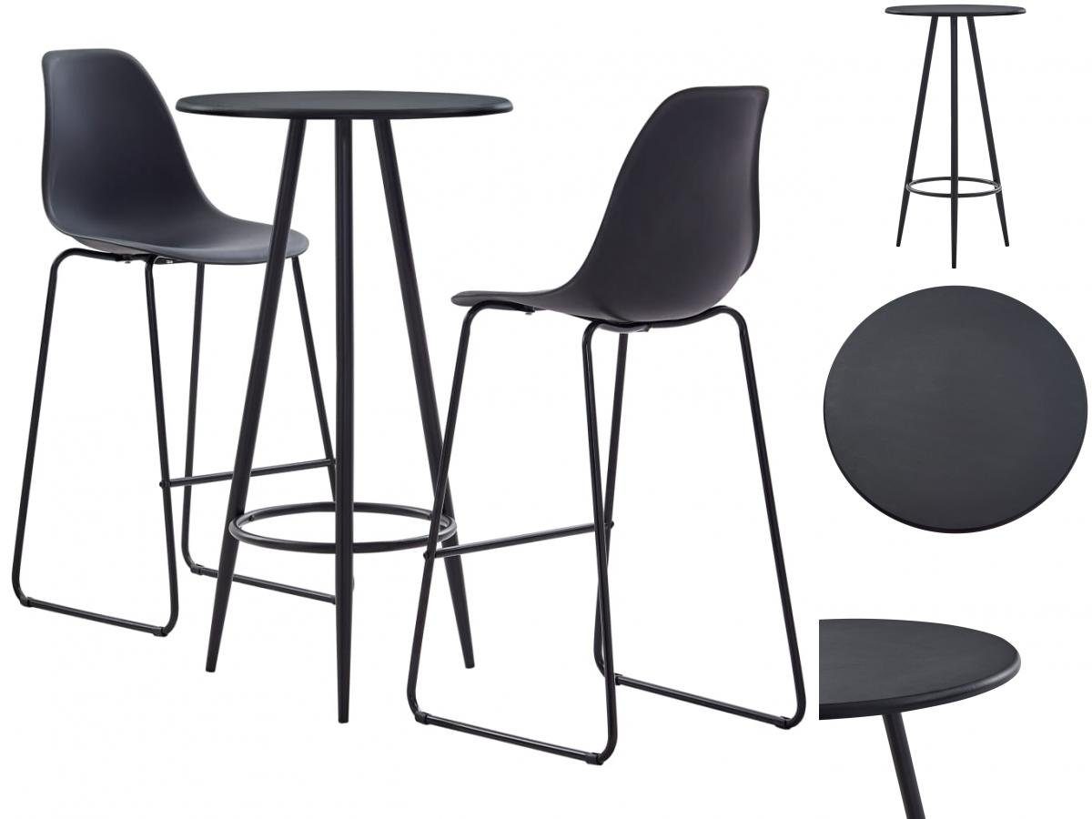 vidaXL Sitzgruppe 3-tlg Bar-Set Kunststoff Schwarz Barhocker Hochtisch Bartisch Küche Es