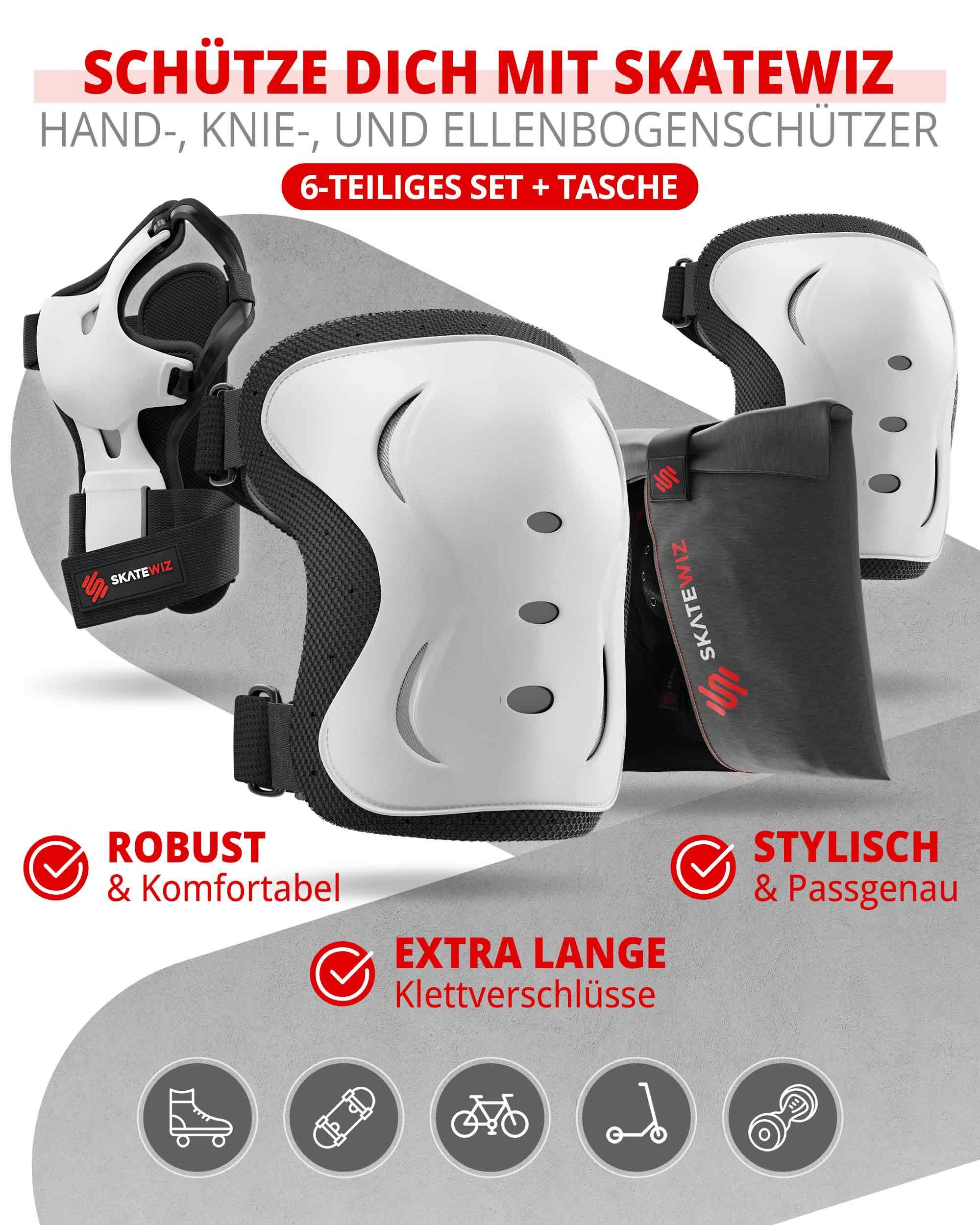 SKATEWIZ Protektoren-Set Schoner Inliner Geschenke für Kinder Knieschoner Erwachsene (Schützer Set Inliner skates Kinder und Rollschuhe, 6-tlg., Knieschoner Kinder - Inliner Schoner Erwachsene Schützer Inliner), Skateboard Schutzausrüstung Schlittschuhe Schoner