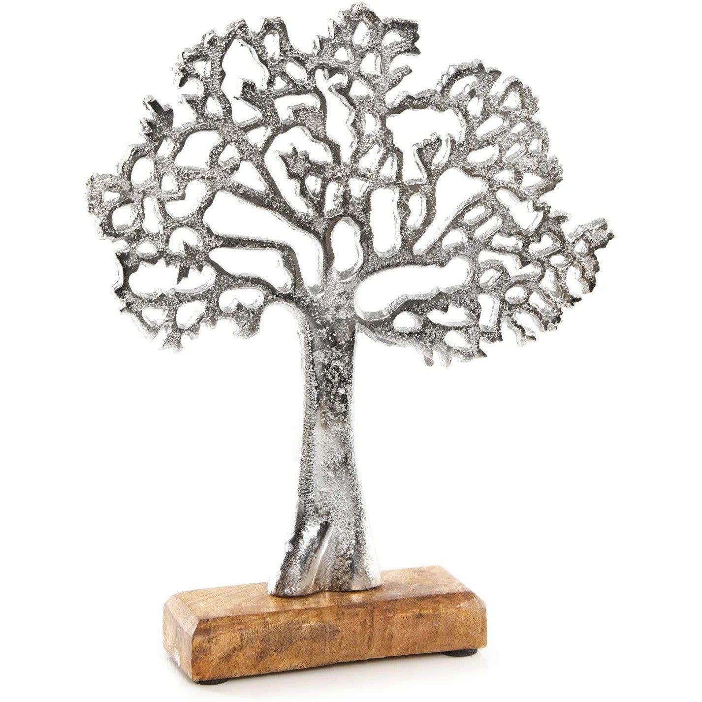 Logbuch-Verlag Dekofigur Lebensbaum Figur aus Metall & Holz 27 cm Silber - zum Hinstellen