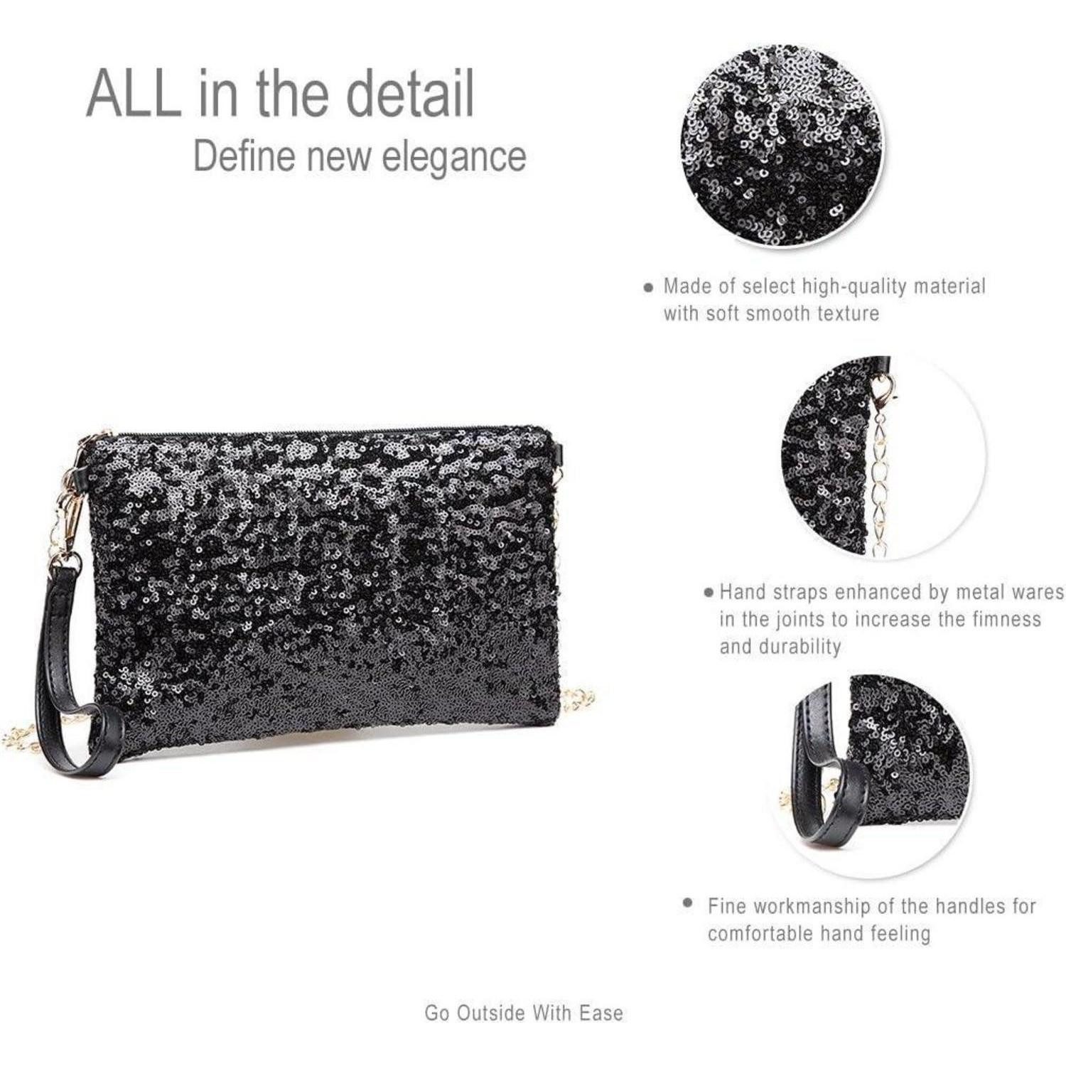 LuxusKollektion Clutch Damen Pailletten Clutch Umhängetasche Party Schultertasche Blau