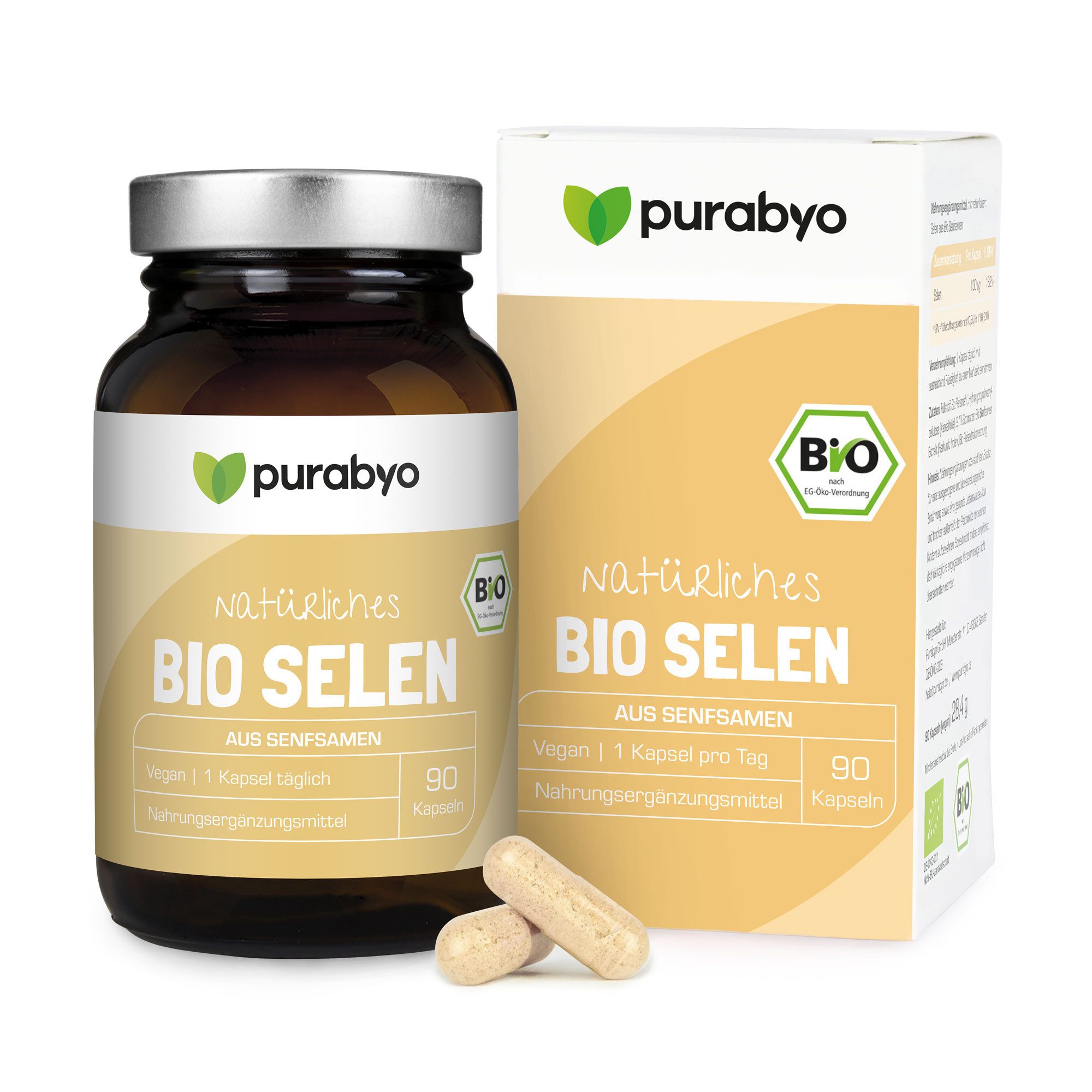 BIO Selen Kapseln, 100 µg pro Kapsel, aus Bio Senfsamen, im Glas Kapseln