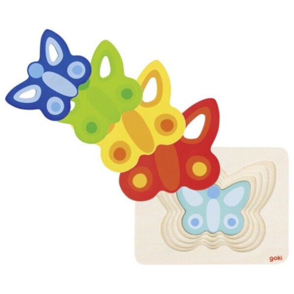 Gollnest & Kiesel Puzzle Schichtenpuzzle Schmetterlinge II Puzzle Holzspielzeug, 5 Puzzleteile, 5 verschiedene Schmetterlinge