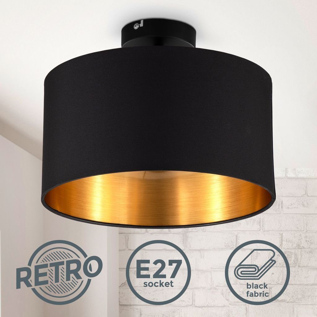 B.K.Licht Deckenleuchte Stoffdeckenlampe E27 Ø30 cm Schwarz-Gold - BKL1420, 1-flammig Ø30cm 60W Wohnzimmer
