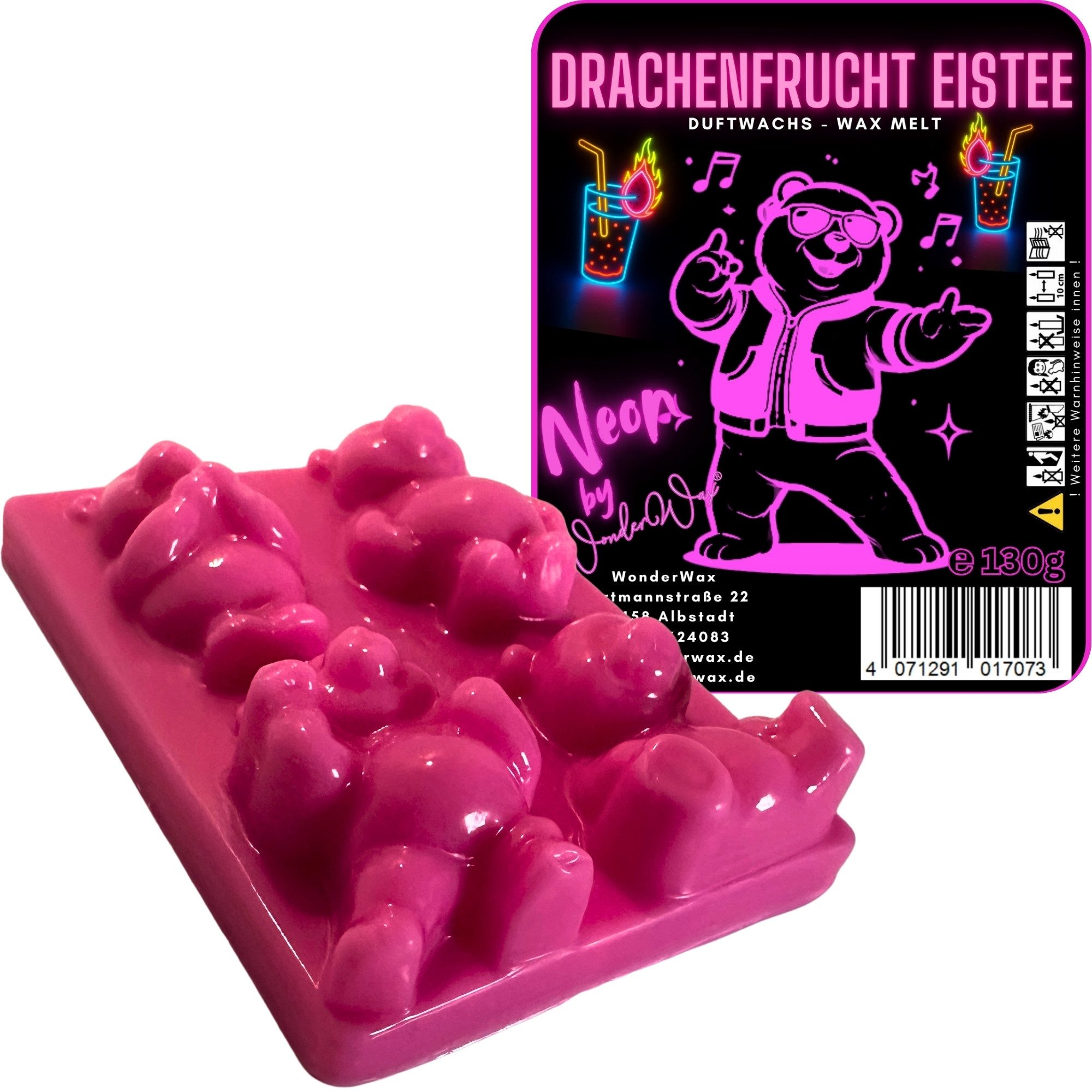 WonderWax Duftwachs WonderWax® Neon Duftriegel 6 x Duftwachs Bären (Drachenfrucht Eistee), Duftrichtung: Drachenfrucht Eistee