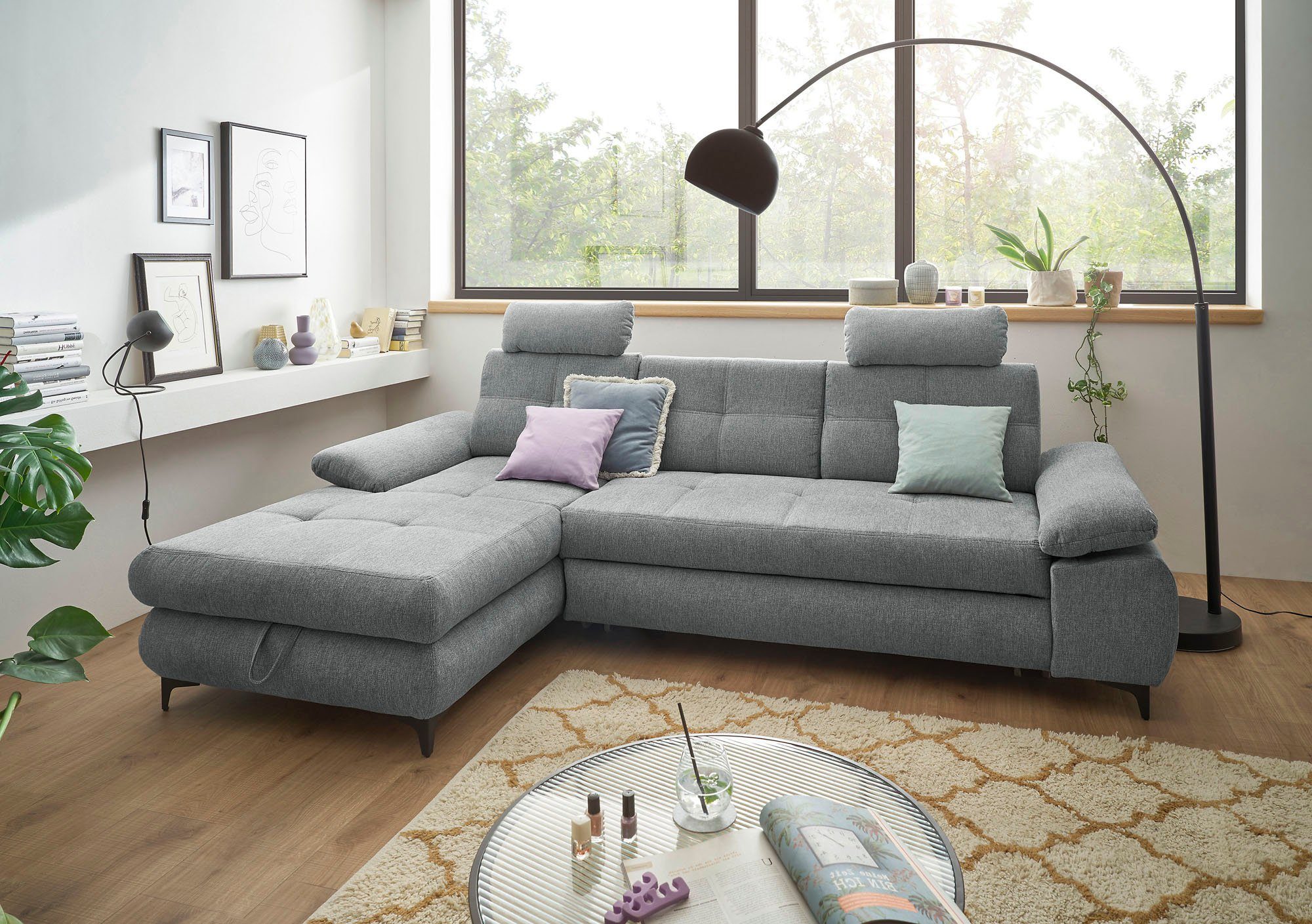 ED EXCITING DESIGN Ecksofa Altona L-Form, 2 Teile, mit Bettfunktion, Bettkasten, Armteilverstellung & Kopfstützen