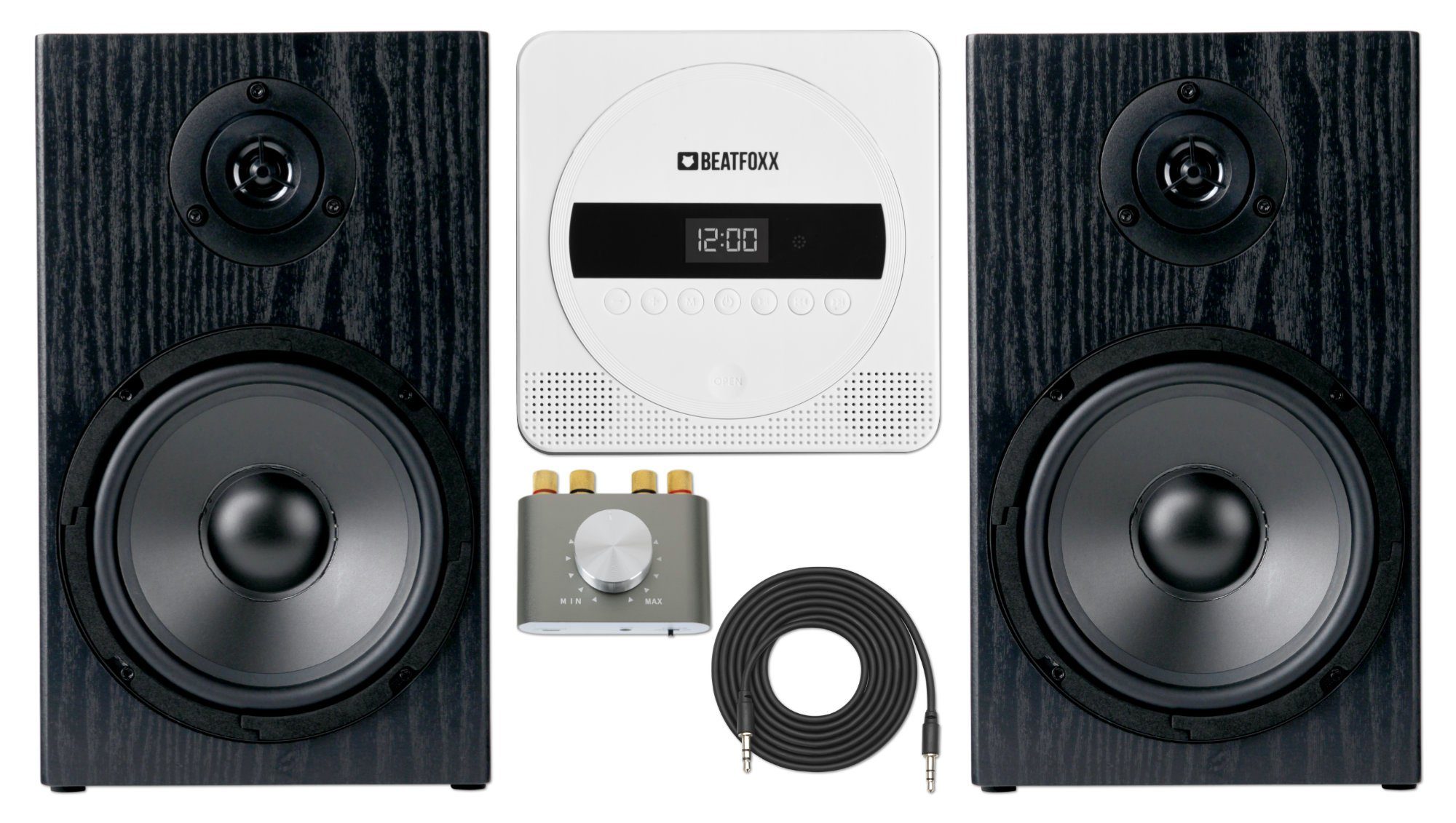 Beatfoxx MDVD-1606 Buddy Portable Multimedia- DVD-Player Set Stereoanlage  (UKW/MW Radio, 40 W, inkl. HiFi Boxen, Stereo Verstärker mit Bluetooth)