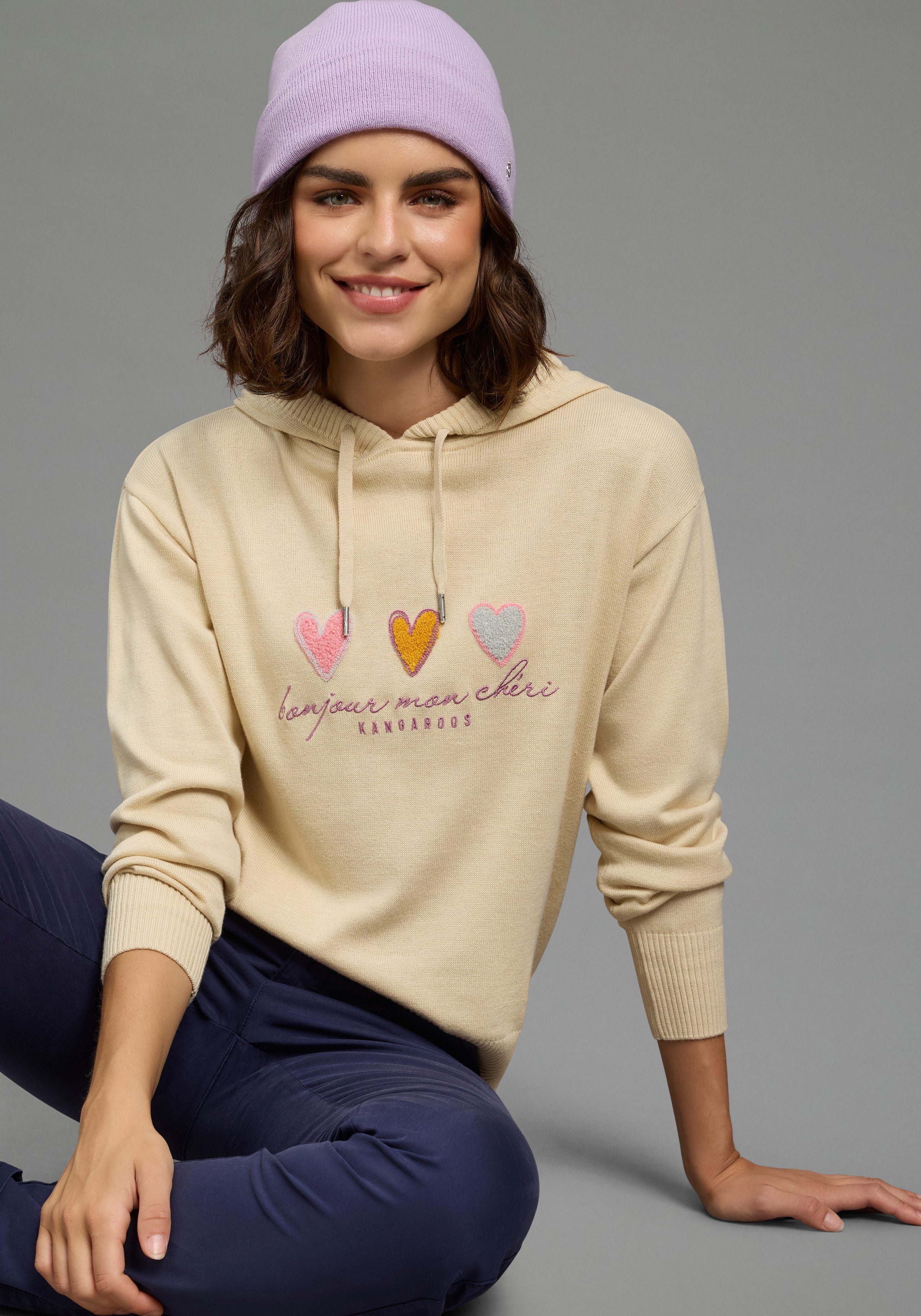 KangaROOS Kapuzenpullover mit Kordelzug, Langarm, in unifarbener Strickqualität