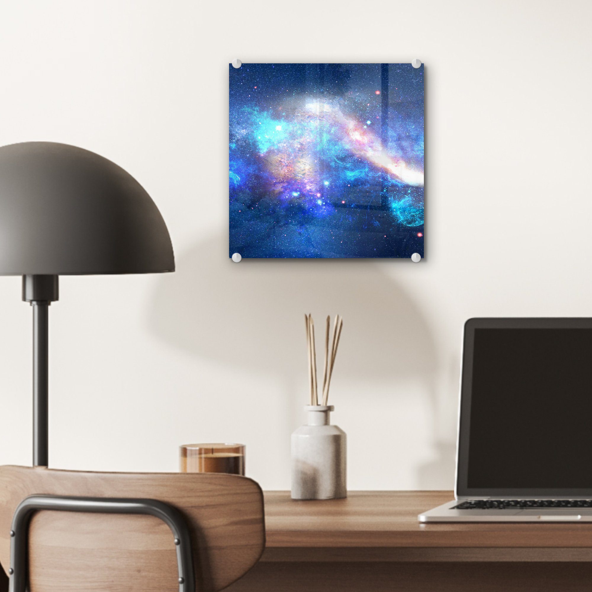 Weltraum, Blau MuchoWow - (1 - Wandbild auf Wanddekoration - auf - Acrylglasbild Glas - Foto Glasbilder Bilder St), Sterne Glas