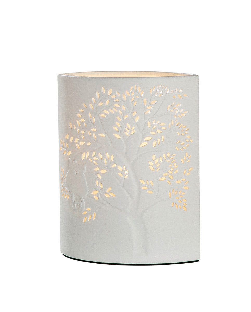 GILDE Tischleuchte GILDE Lampe Ellipse Baum mit Katze - weiß - H. 26cm x B. 18cm
