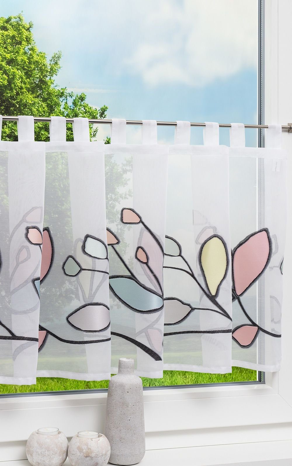 Scheibengardine Blütenfreude, LYSEL®, (1 St), 50x140cm HxB transparent