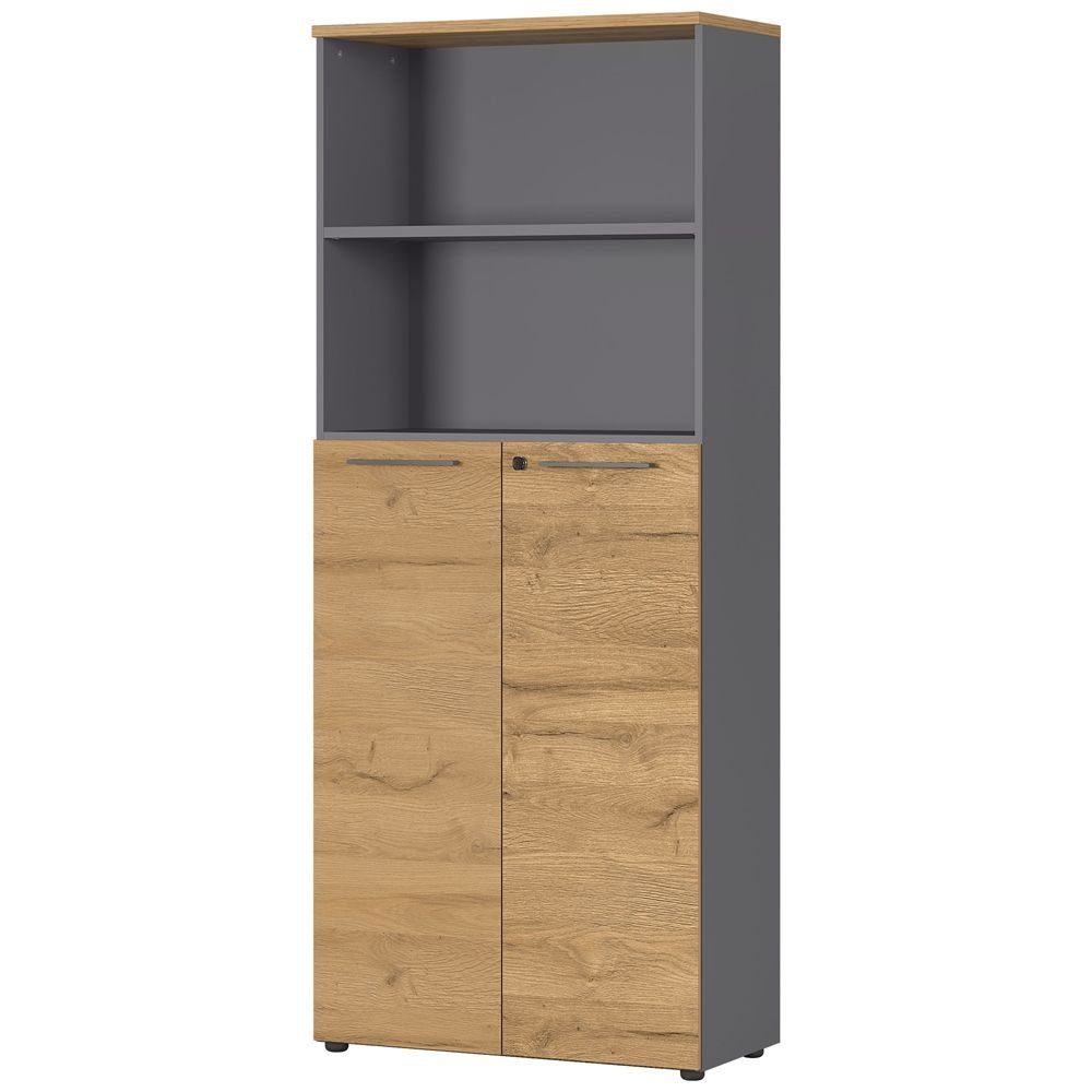 Lomadox Aktenschrank AURAY-01 Kombischrank 80cm Graphit/Grandson-Eiche-Nb. B/H/T ca. 80/197/40cm