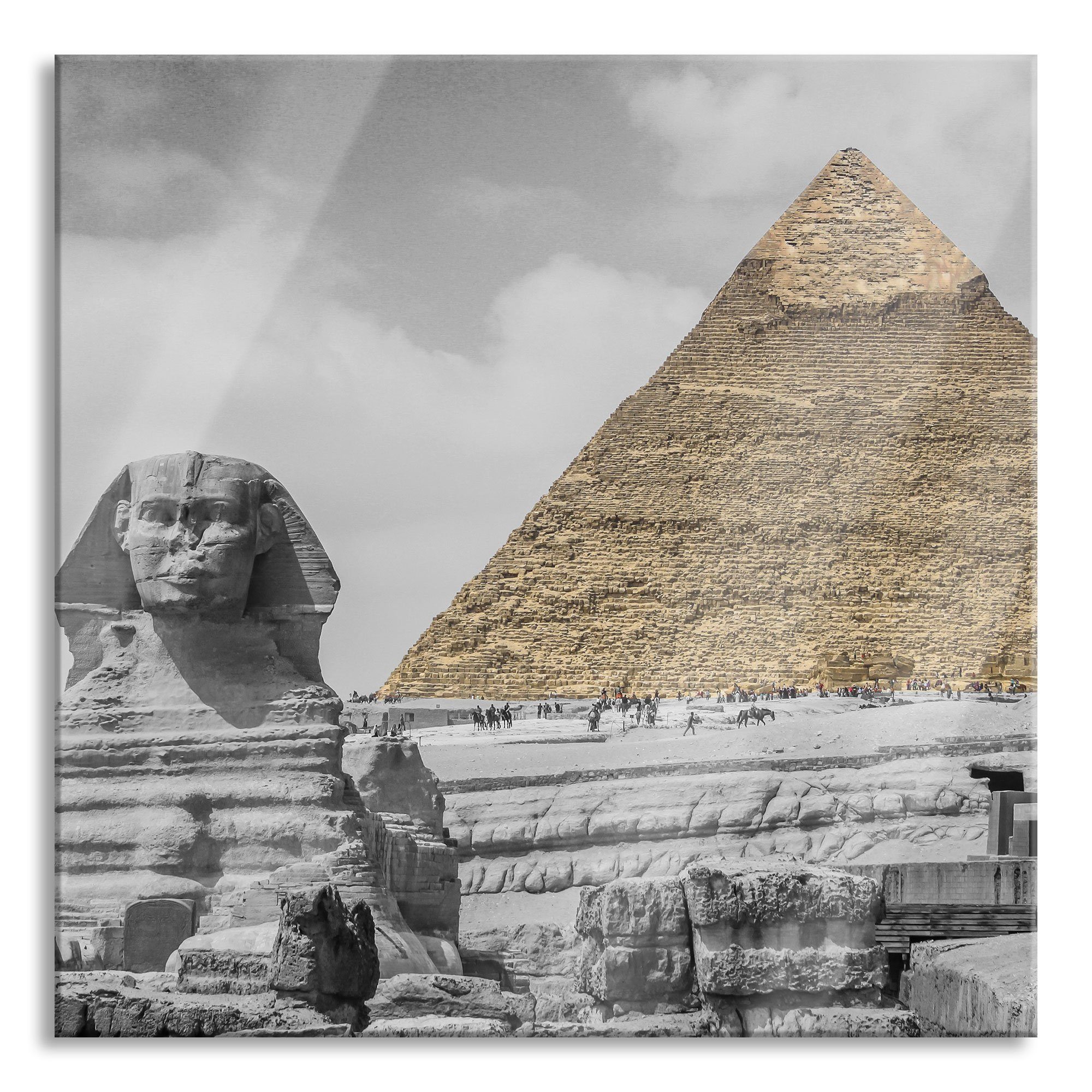 und Echtglas, Glasbild (1 Pyramide Pyramide, vor Aufhängungen St), Glasbild Sphinx Pixxprint Sphinx Abstandshalter aus vor inkl.