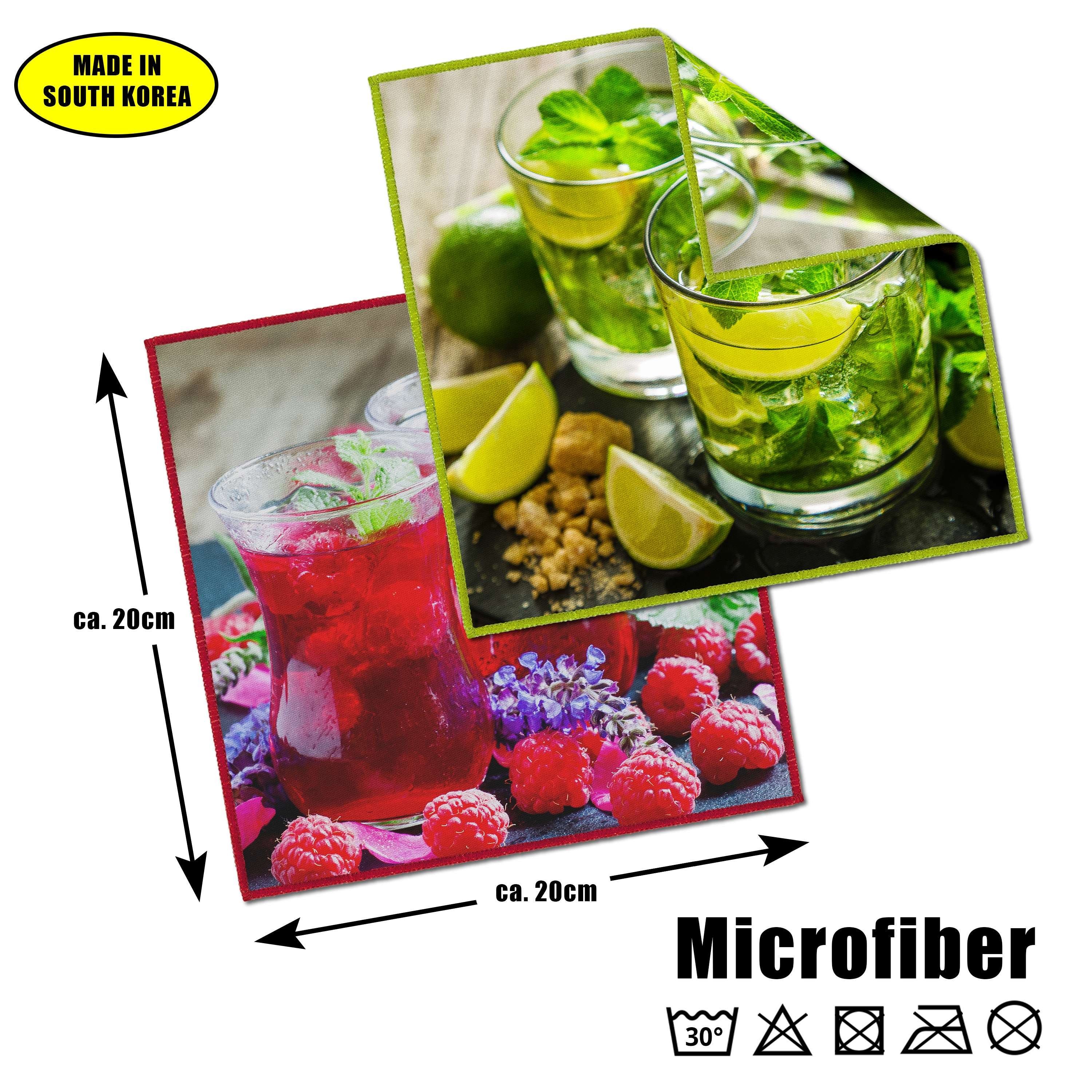 Edison & King Mikrofasertücher mit 2er mit cm, Mikrofasertuch Pack, (Microfaser, 20x20 Motiv Fruits Rändern) Brillenputztücher vernähten