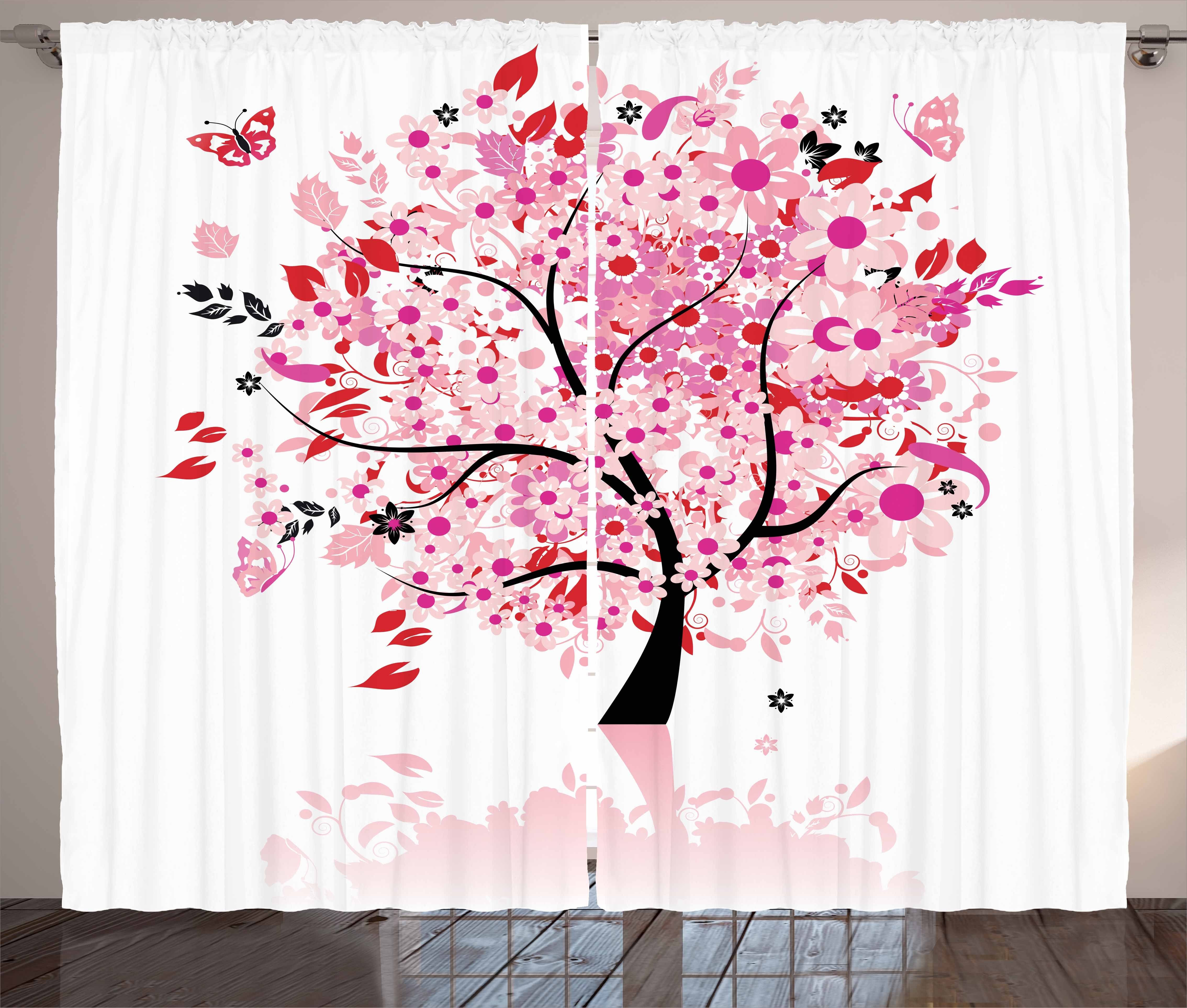 Gardine Schlafzimmer Kräuselband Vorhang mit Schlaufen und Haken, Abakuhaus, Baum Abstrakte Baum und Blumen