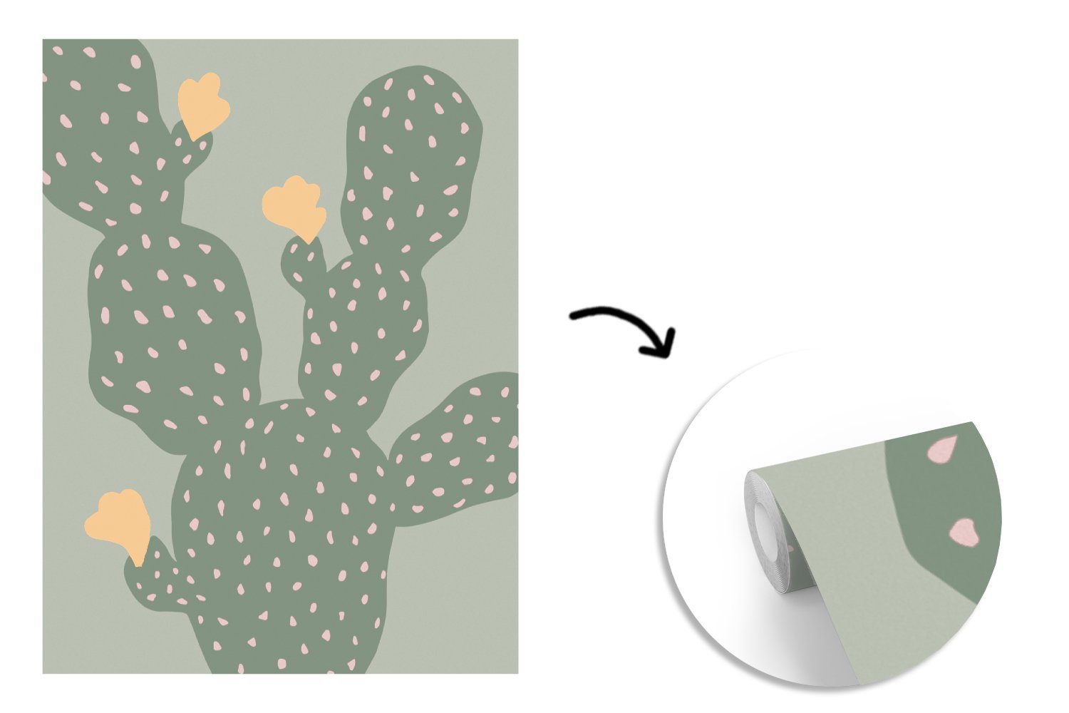 Kaktus MuchoWow Gelb, St), (4 Wandtapete - für Grün Natur - bedruckt, Montagefertig Wohnzimmer, - Vinyl Tapete Fototapete Matt,